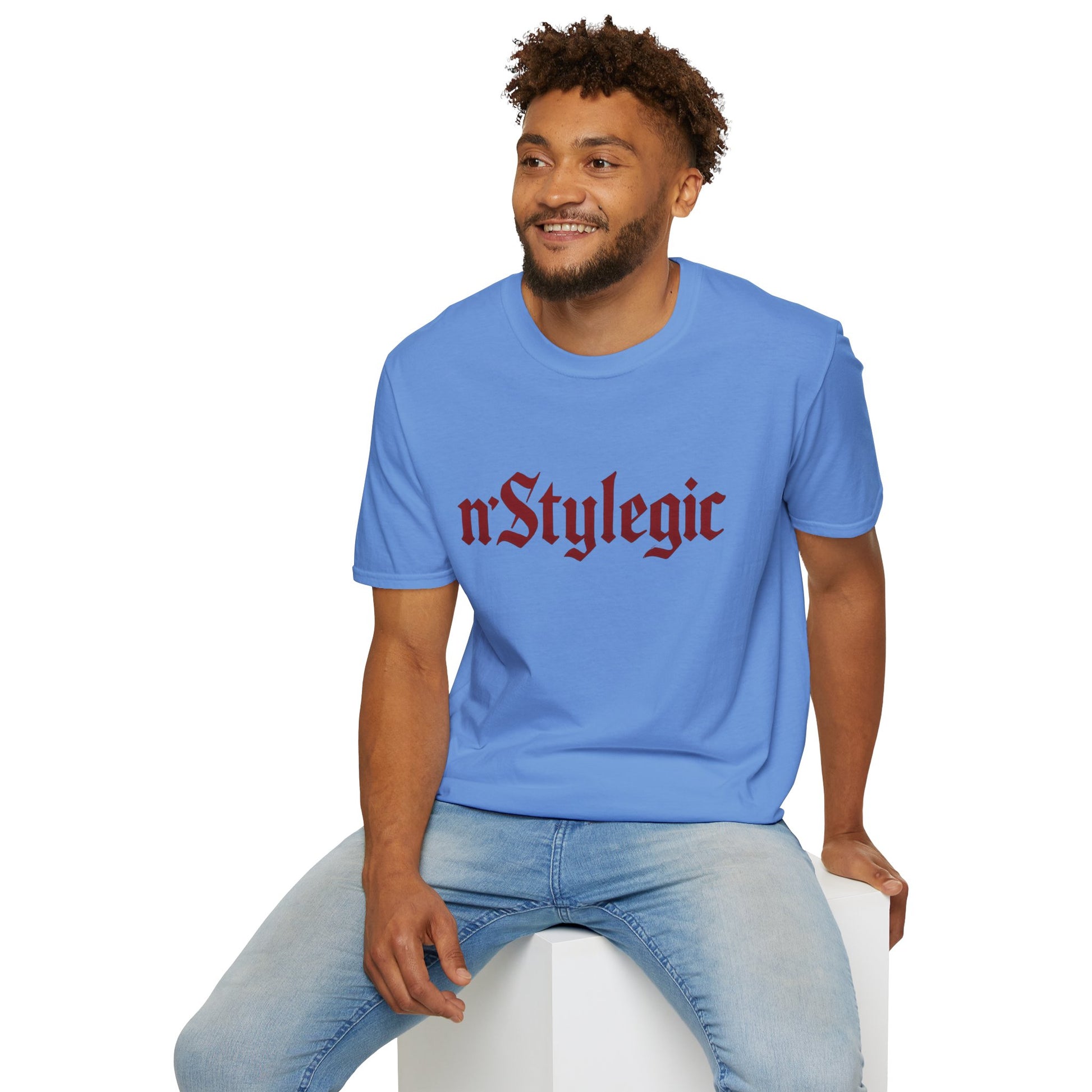 n’Stylegic Logo Streetwear Tee -  logo tee streetwear minimalist graphic tee unisex n’Stylegic Logo Tee – Gothic red logo on minimalist black shirt streetwear branding