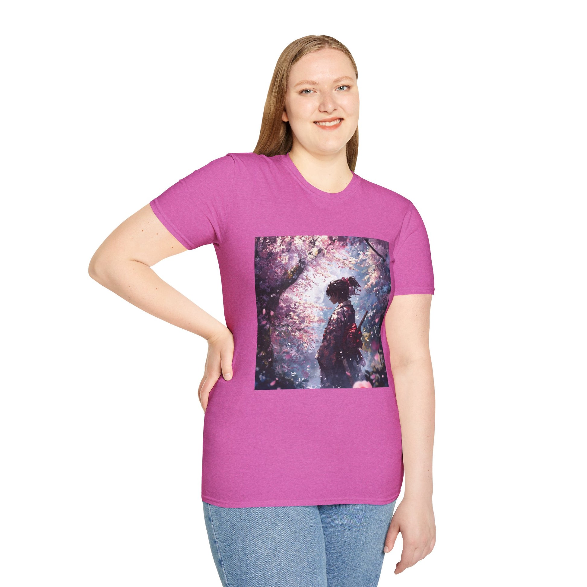 Cherry Blossom Warrior Tee -  samurai cherry blossom japanese culture anime shirt graphic tee unisex Cherry Blossom Samurai Tee – Ornate samurai beneath pink blossoms with katana sheathed