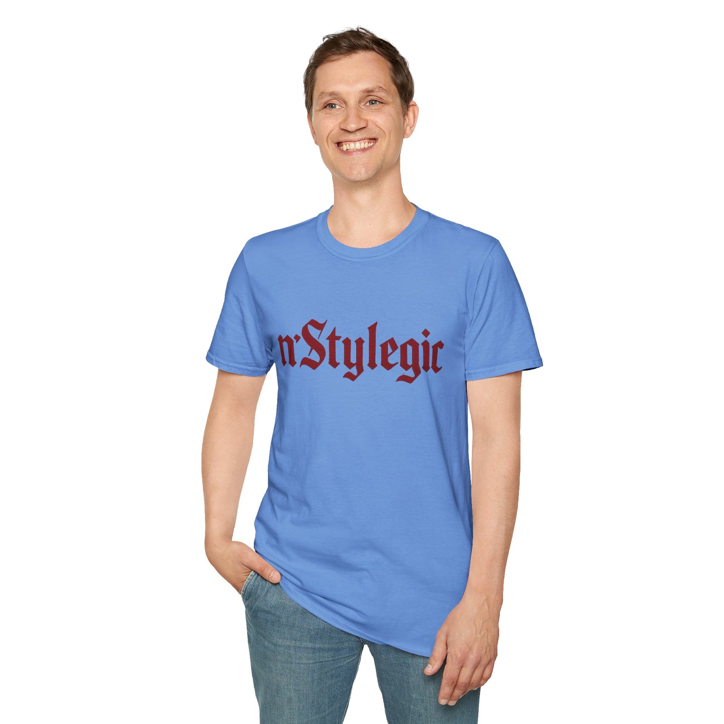 n’Stylegic Logo Streetwear Tee - logo tee streetwear minimalist graphic tee unisex n’Stylegic Logo Tee – Gothic red logo on minimalist black shirt streetwear branding
