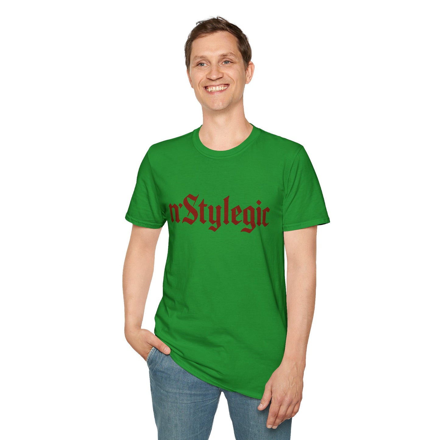 n’Stylegic Logo Streetwear Tee - logo tee streetwear minimalist graphic tee unisex n’Stylegic Logo Tee – Gothic red logo on minimalist black shirt streetwear branding