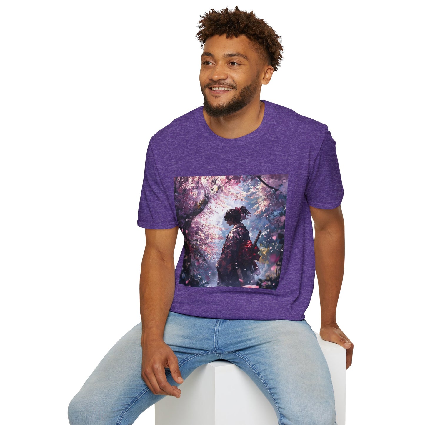 Cherry Blossom Warrior Tee - samurai cherry blossom japanese culture anime shirt graphic tee unisex Cherry Blossom Samurai Tee – Ornate samurai beneath pink blossoms with katana sheathed