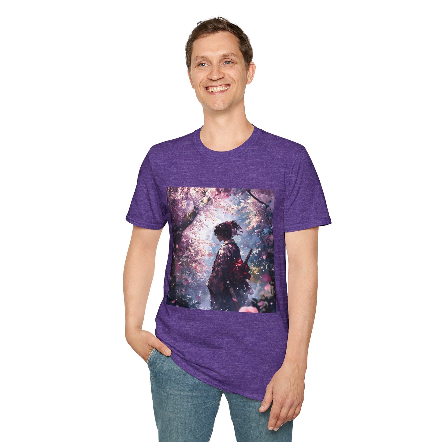 Cherry Blossom Warrior Tee - samurai cherry blossom japanese culture anime shirt graphic tee unisex Cherry Blossom Samurai Tee – Ornate samurai beneath pink blossoms with katana sheathed