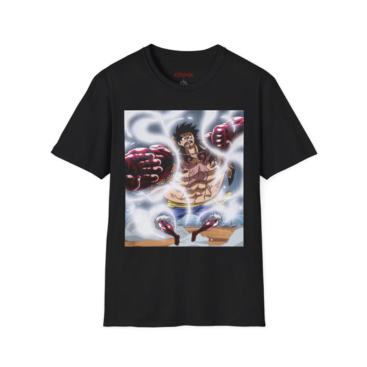 Luffy Gear 4 Anime Tee -  one piece luffy gear 4 bounce man anime shirt graphic tee unisex Gear 4 Bounce Man Tee – Luffy in Gear 4 transformation with Haki aura
