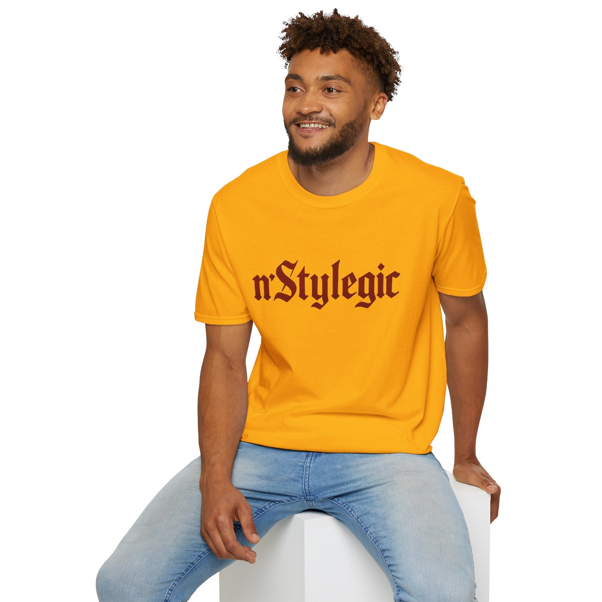 n’Stylegic Logo Streetwear Tee -  logo tee streetwear minimalist graphic tee unisex n’Stylegic Logo Tee – Gothic red logo on minimalist black shirt streetwear branding