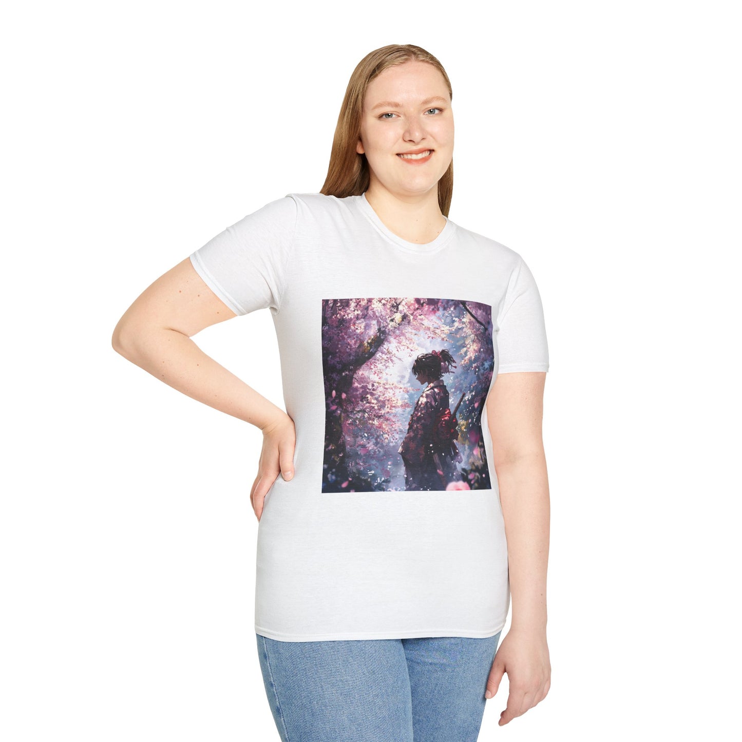 Cherry Blossom Warrior Tee - samurai cherry blossom japanese culture anime shirt graphic tee unisex Cherry Blossom Samurai Tee – Ornate samurai beneath pink blossoms with katana sheathed
