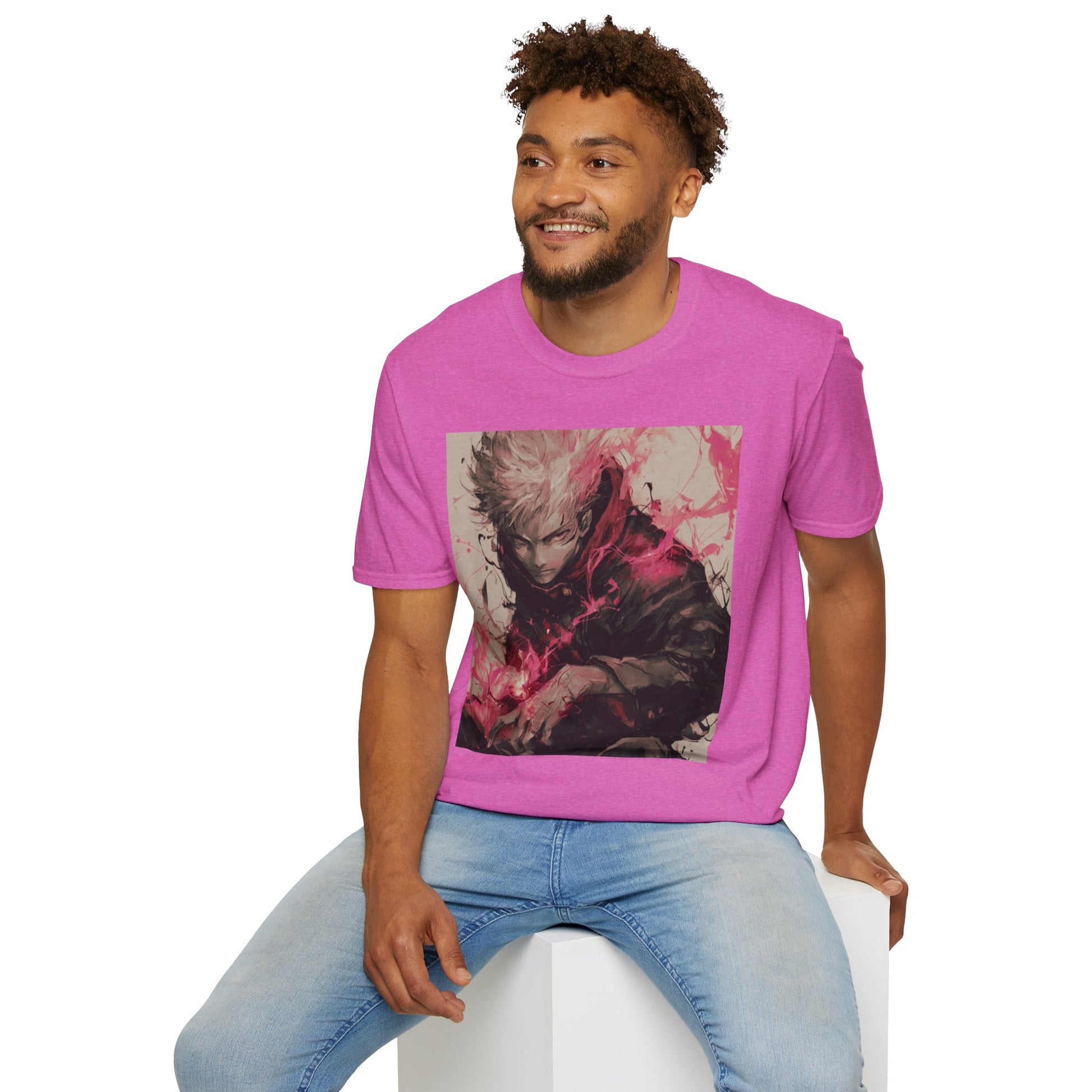 Gojo Limitless Anime Tee -  jujutsu kaisen gojo anime shirt graphic tee unisex Limitless Surge Tee – Satoru Gojo surrounded by swirling cursed energy in pink-red tones