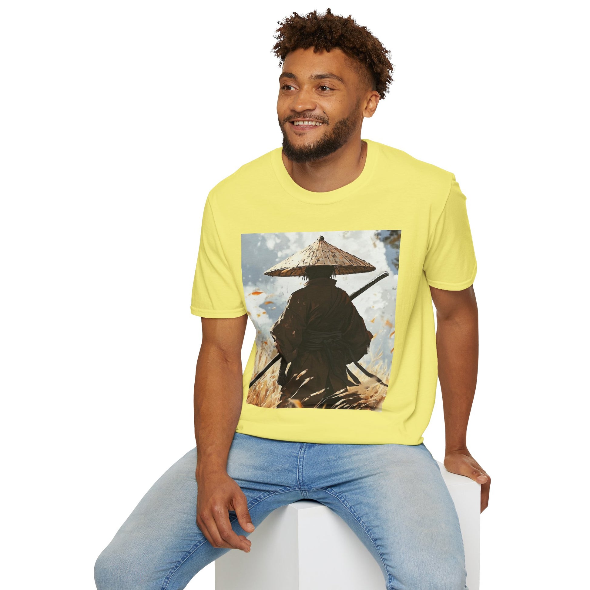 Vagabond Samurai Tee -  samurai vagabond japanese culture anime shirt graphic tee unisex Vagabond Swordsman Tee – Lone samurai in windswept field with katana and falling autumn leaves