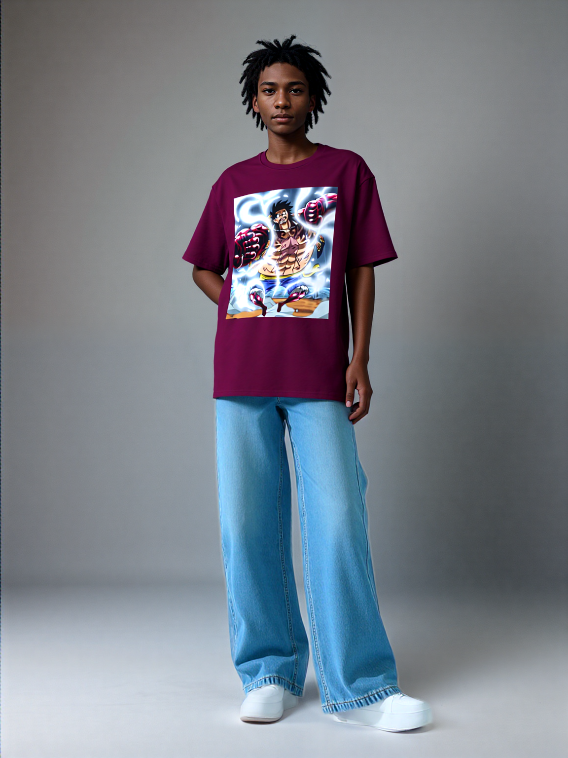 Luffy Gear 4 Anime Tee -  one piece luffy gear 4 bounce man anime shirt graphic tee unisex Gear 4 Bounce Man Tee – Luffy in Gear 4 transformation with Haki aura