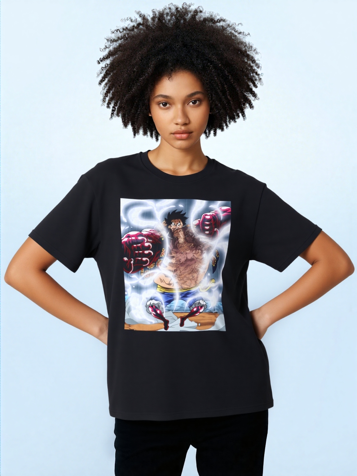 Luffy Gear 4 Anime Tee -  one piece luffy gear 4 bounce man anime shirt graphic tee unisex Gear 4 Bounce Man Tee – Luffy in Gear 4 transformation with Haki aura