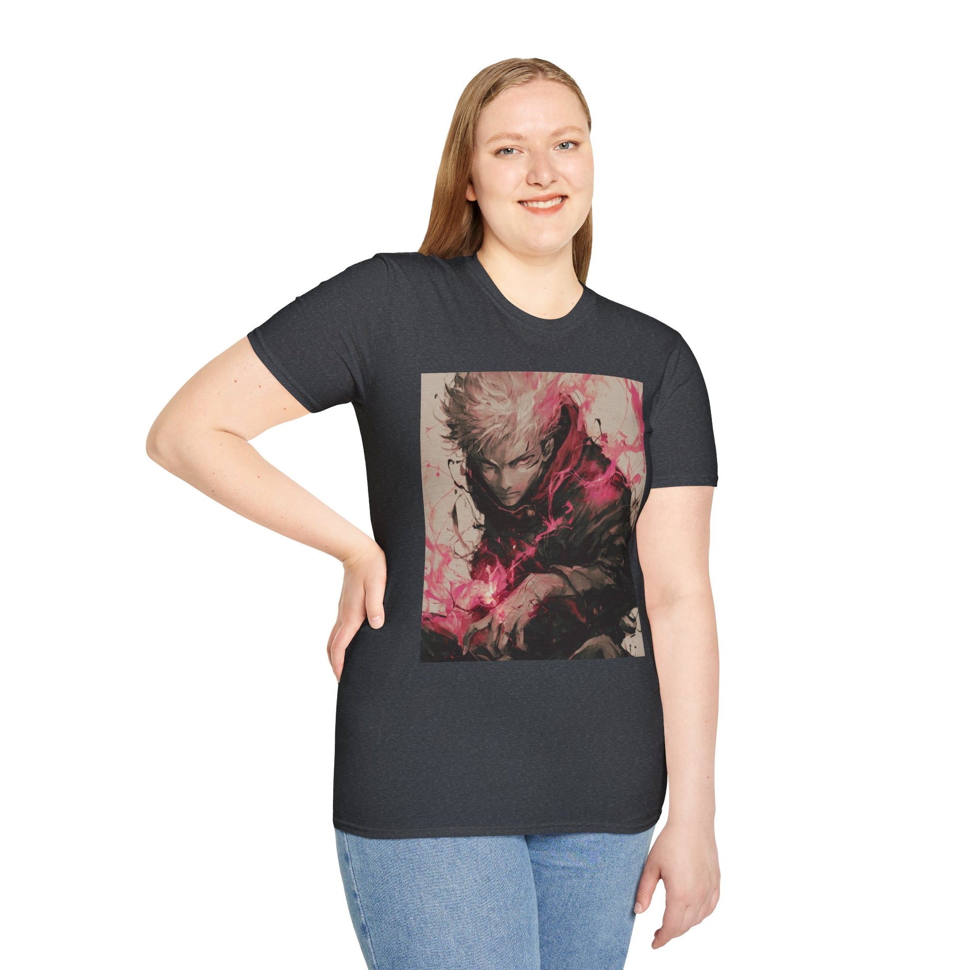 Gojo Limitless Anime Tee -  jujutsu kaisen gojo anime shirt graphic tee unisex Limitless Surge Tee – Satoru Gojo surrounded by swirling cursed energy in pink-red tones