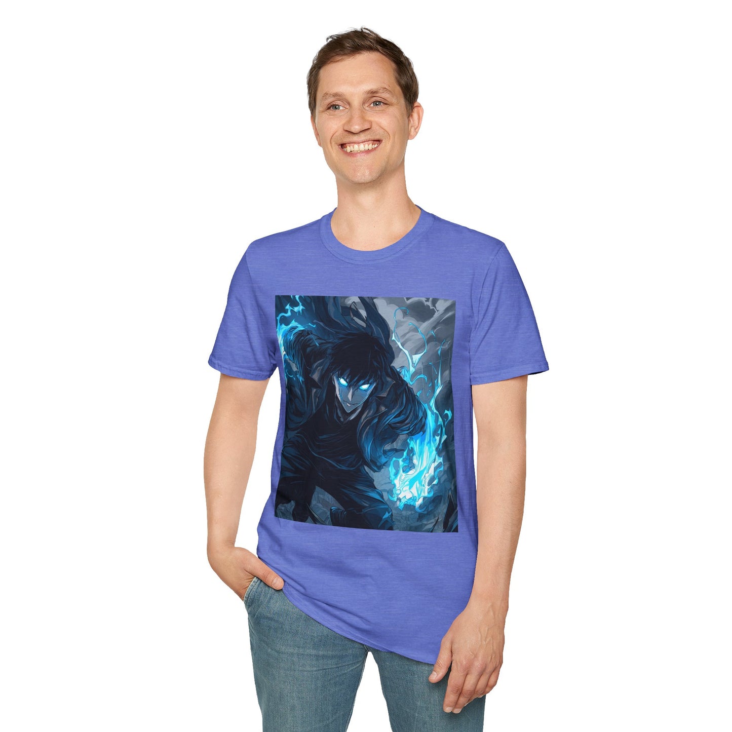Solo Leveling Shadow Monarch Tee - solo leveling sung jin woo shadow monarch anime shirt graphic tee unisex Shadow Monarch Tee – Sung Jin Woo engulfed in blue flames with glowing eyes
