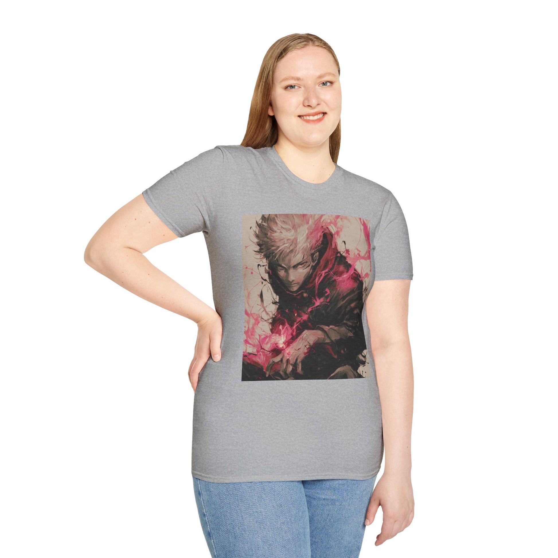 Gojo Limitless Anime Tee -  jujutsu kaisen gojo anime shirt graphic tee unisex Limitless Surge Tee – Satoru Gojo surrounded by swirling cursed energy in pink-red tones