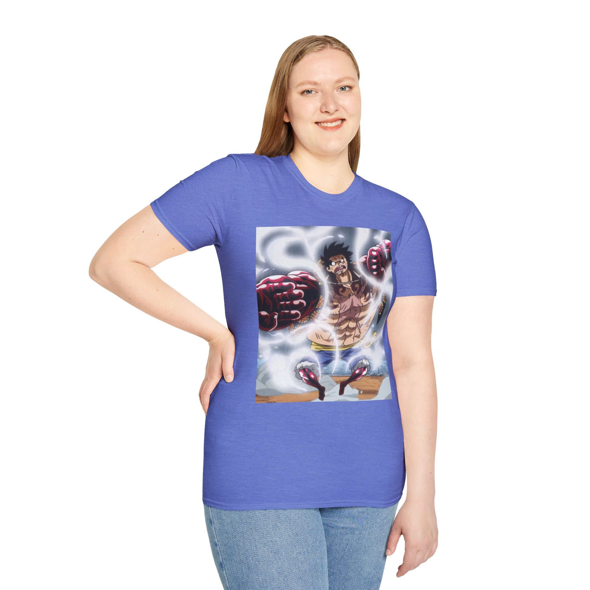 Luffy Gear 4 Anime Tee -  one piece luffy gear 4 bounce man anime shirt graphic tee unisex Gear 4 Bounce Man Tee – Luffy in Gear 4 transformation with Haki aura