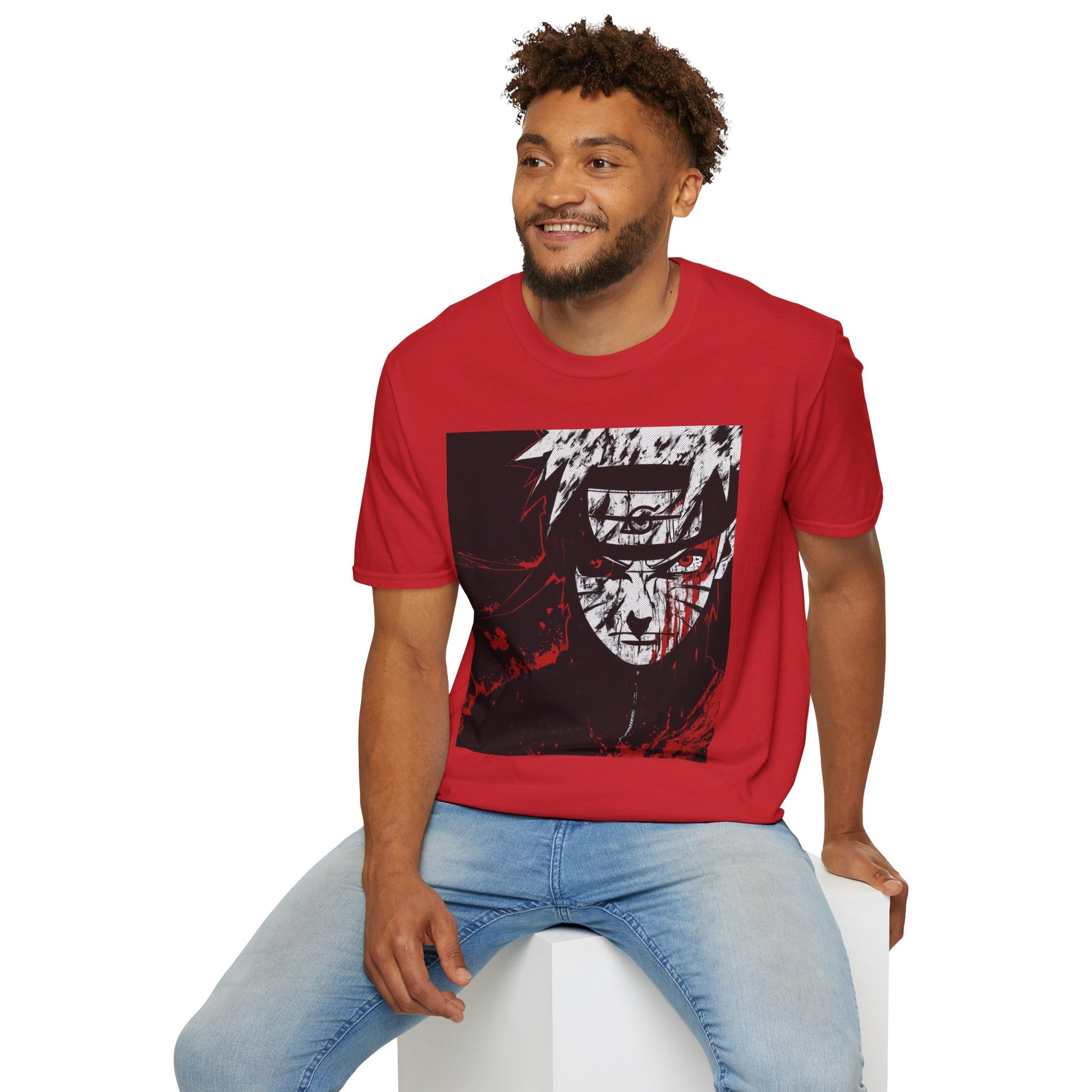 Naruto Nine Tails Tee -  naruto nine tails shinobi anime shirt graphic tee unisex Nine Tails Tee – Naruto with blood-red splashes and metal headband