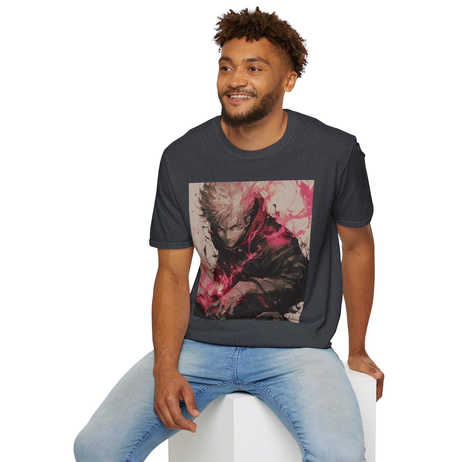 Gojo Limitless Anime Tee -  jujutsu kaisen gojo anime shirt graphic tee unisex Limitless Surge Tee – Satoru Gojo surrounded by swirling cursed energy in pink-red tones