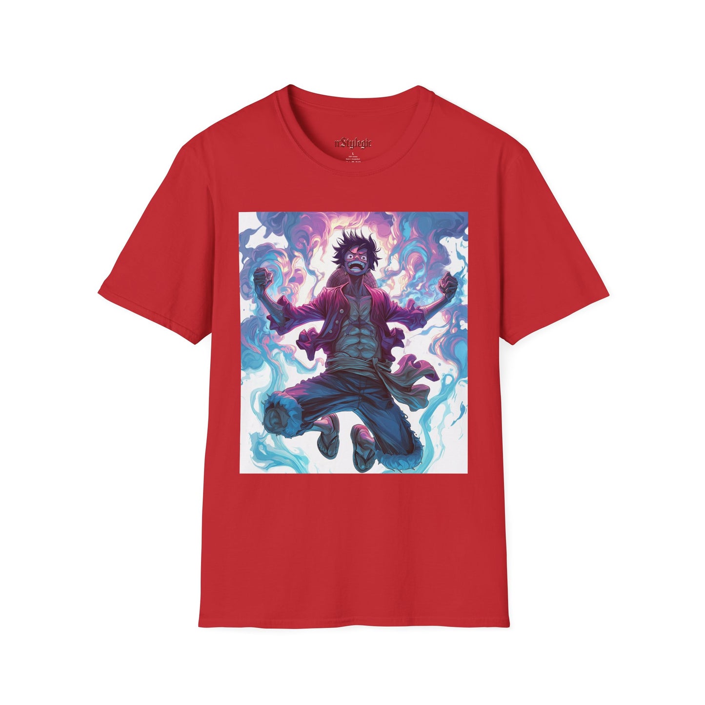 Luffy Pirate King Tee - one piece luffy pirate king anime shirt graphic tee unisex King of the Pirates Tee – Luffy mid-air with red shirt, fists clenched and cosmic energy