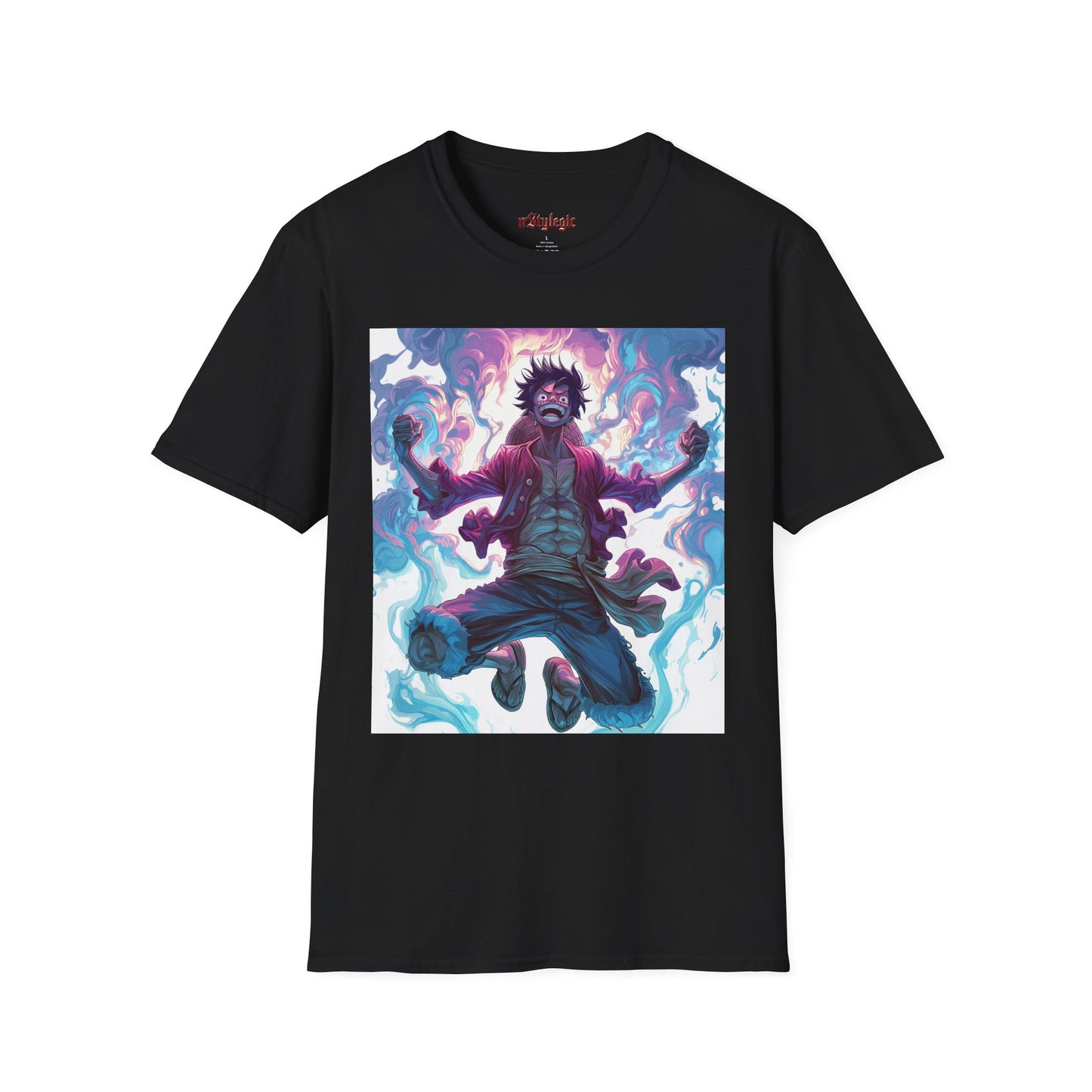 Luffy Pirate King Tee - one piece luffy pirate king anime shirt graphic tee unisex King of the Pirates Tee – Luffy mid-air with red shirt, fists clenched and cosmic energy