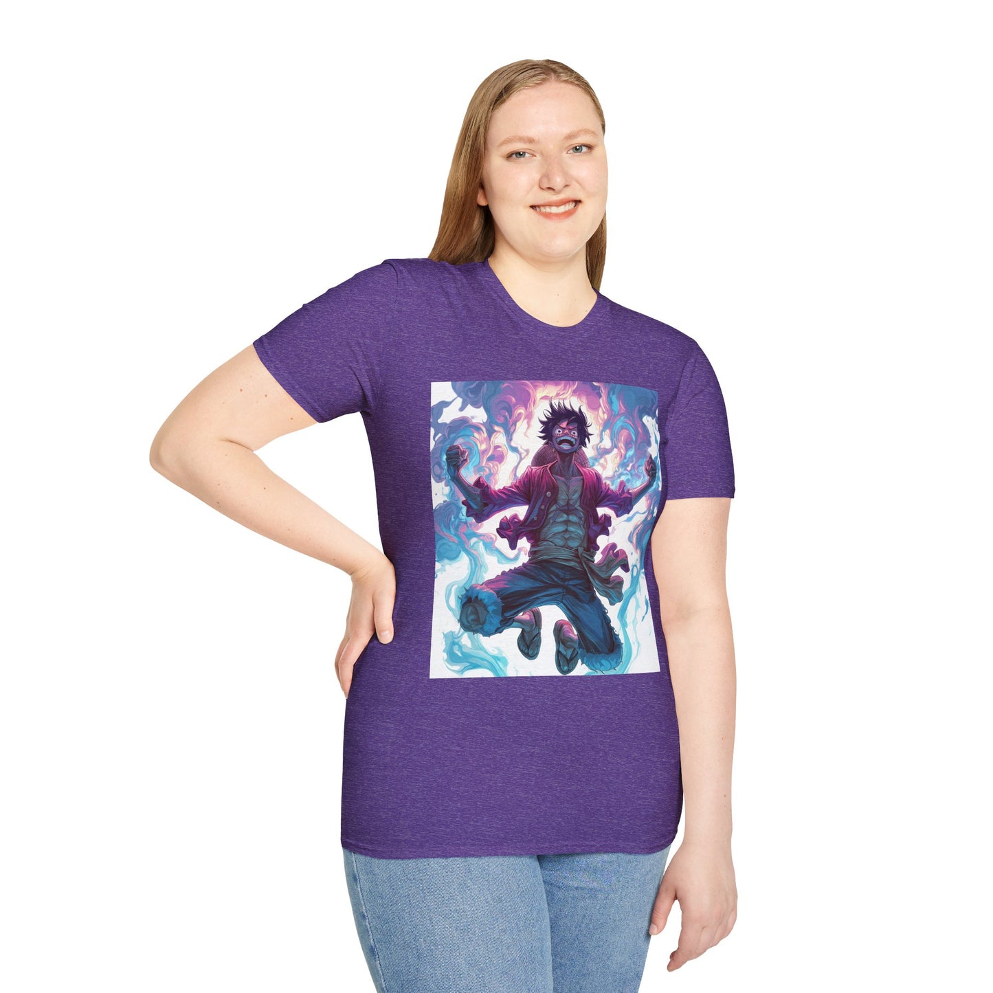 Luffy Pirate King Tee - one piece luffy pirate king anime shirt graphic tee unisex King of the Pirates Tee – Luffy mid-air with red shirt, fists clenched and cosmic energy