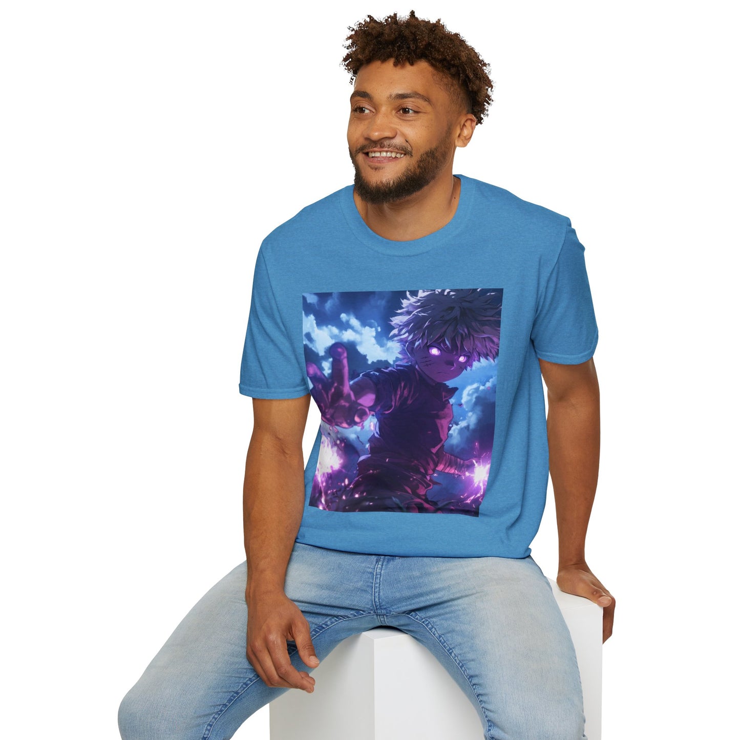 Killua Voltage Anime Tee - hunter x hunter killua anime shirt graphic tee unisex Killua Voltage Tee – Killua Zoldyck mid-lightning strike with glowing eyes and stormy backdrop