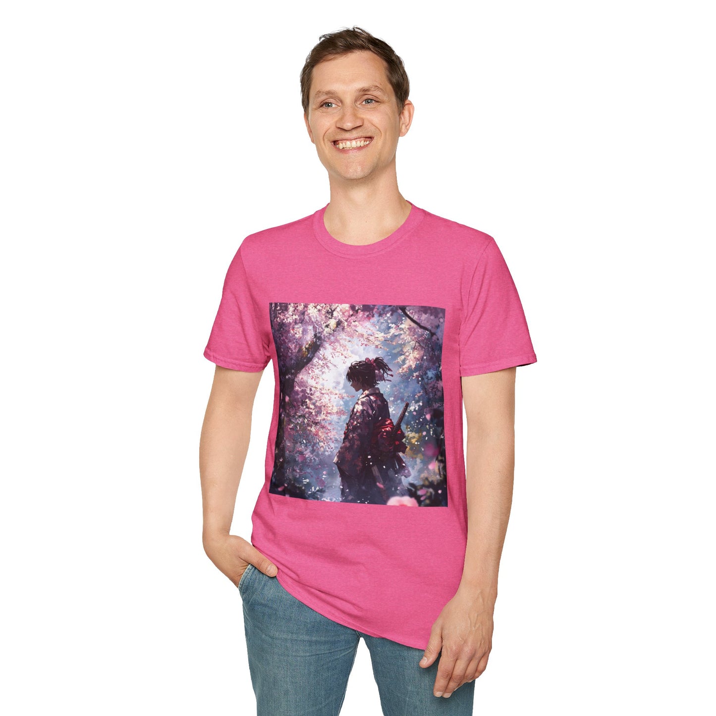 Cherry Blossom Warrior Tee - samurai cherry blossom japanese culture anime shirt graphic tee unisex Cherry Blossom Samurai Tee – Ornate samurai beneath pink blossoms with katana sheathed