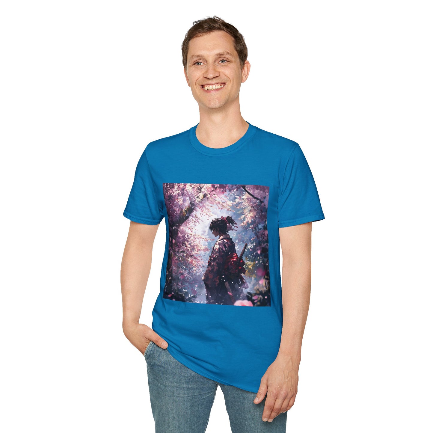 Cherry Blossom Warrior Tee - samurai cherry blossom japanese culture anime shirt graphic tee unisex Cherry Blossom Samurai Tee – Ornate samurai beneath pink blossoms with katana sheathed