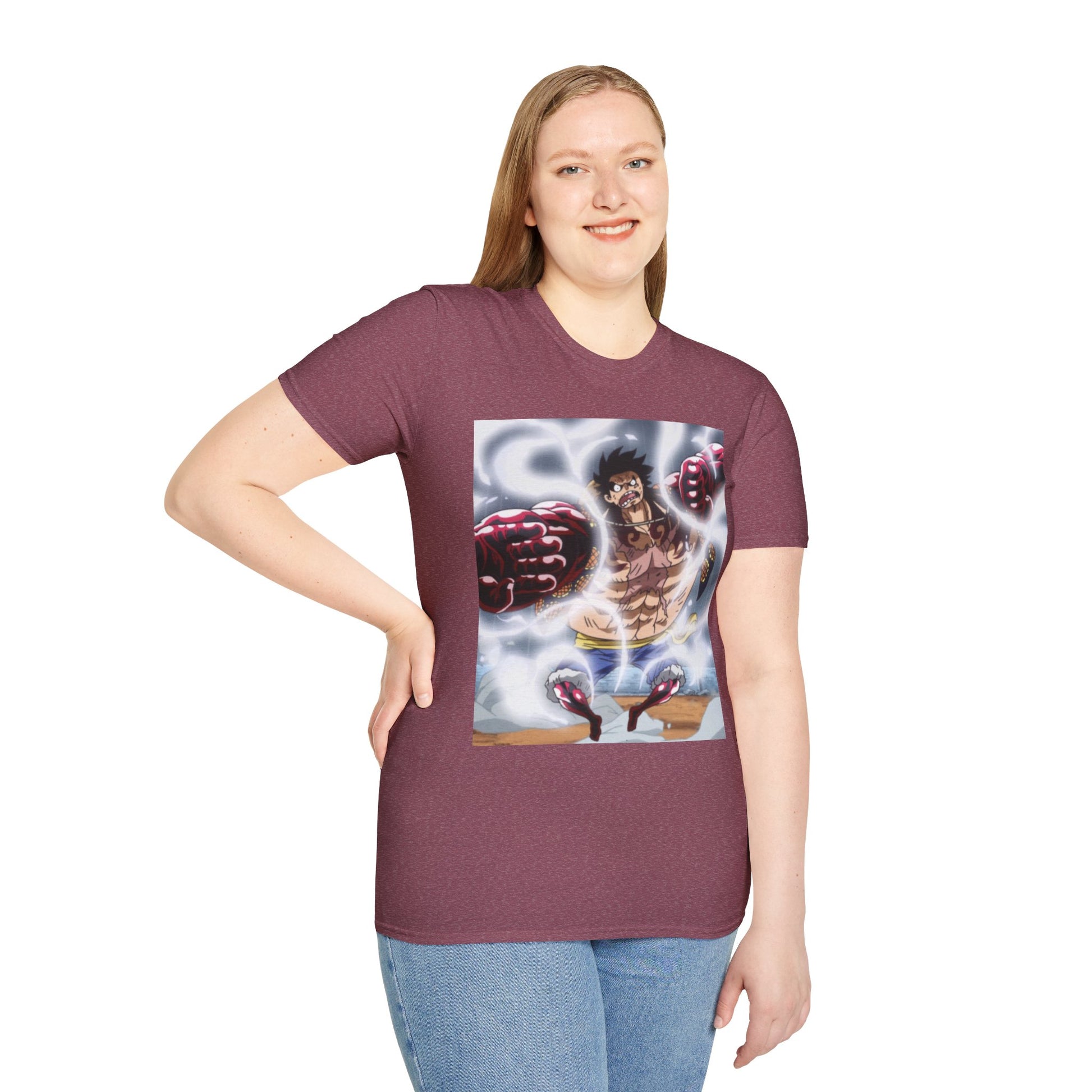 Luffy Gear 4 Anime Tee -  one piece luffy gear 4 bounce man anime shirt graphic tee unisex Gear 4 Bounce Man Tee – Luffy in Gear 4 transformation with Haki aura