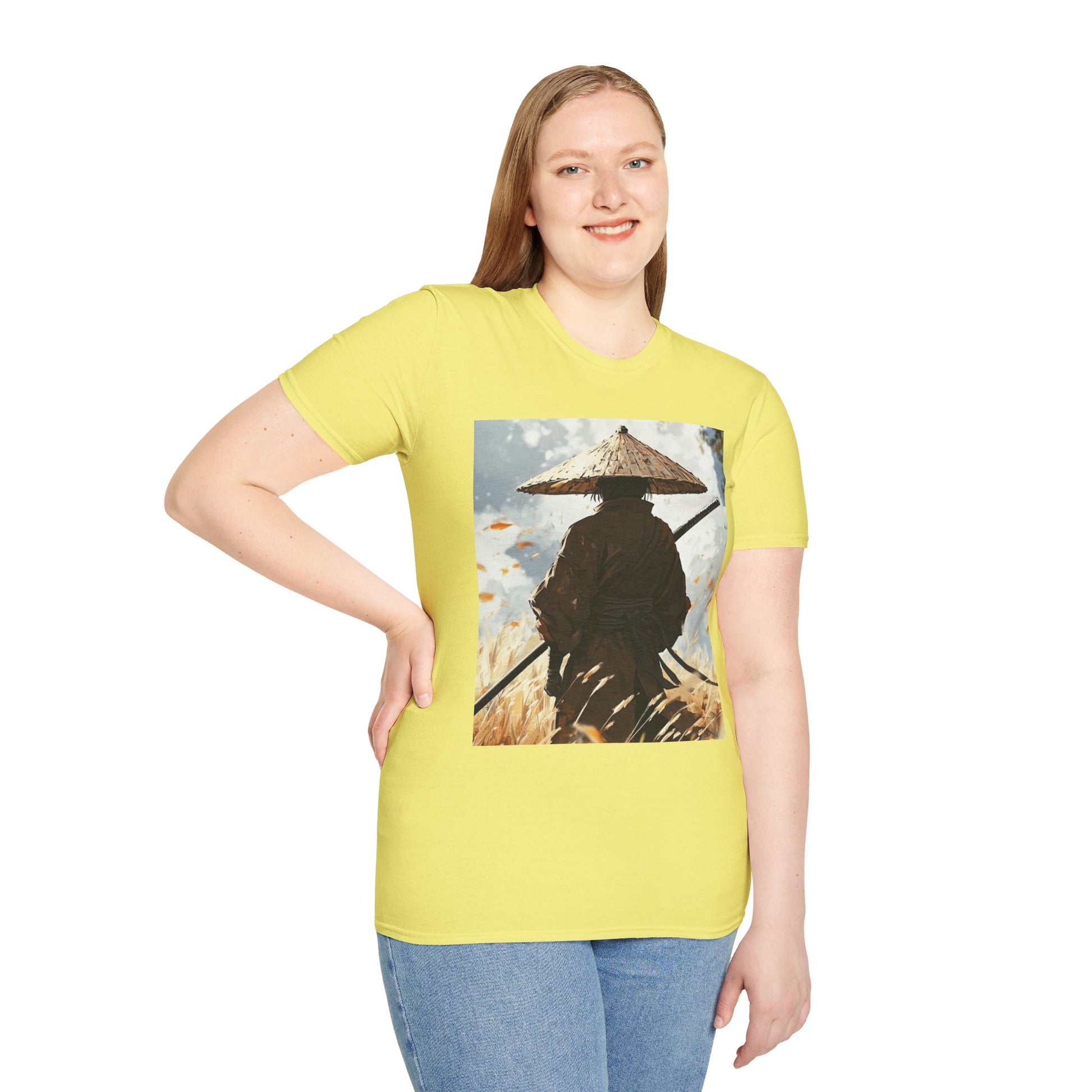 Vagabond Samurai Tee -  samurai vagabond japanese culture anime shirt graphic tee unisex Vagabond Swordsman Tee – Lone samurai in windswept field with katana and falling autumn leaves