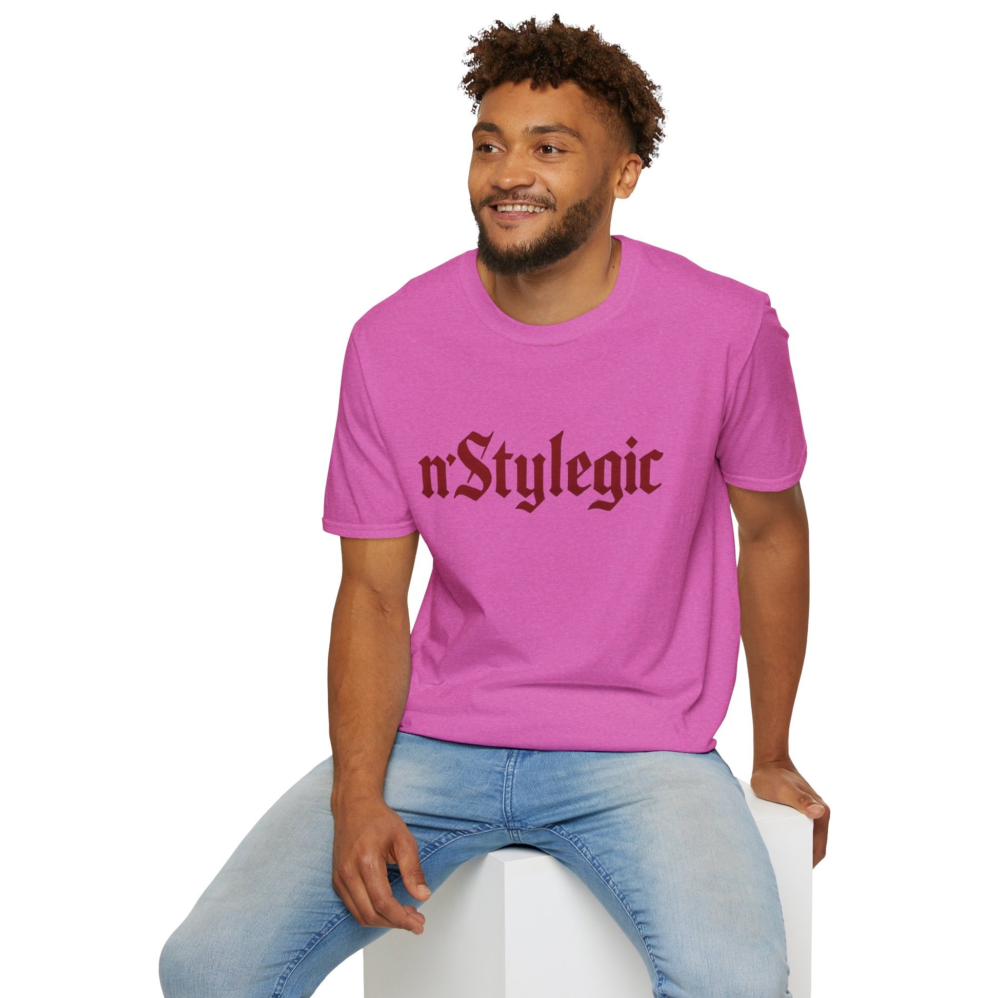 n’Stylegic Logo Streetwear Tee -  logo tee streetwear minimalist graphic tee unisex n’Stylegic Logo Tee – Gothic red logo on minimalist black shirt streetwear branding