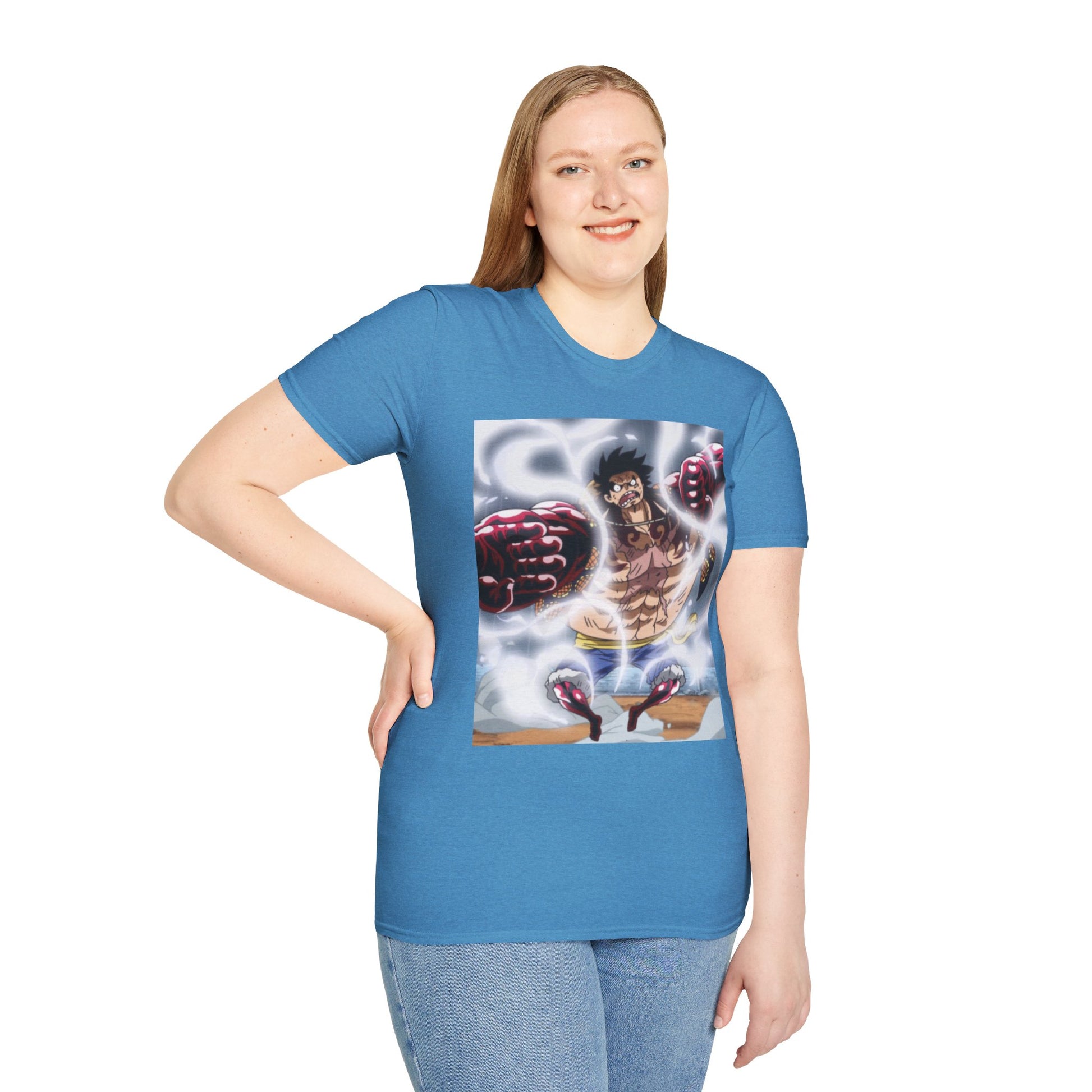 Luffy Gear 4 Anime Tee -  one piece luffy gear 4 bounce man anime shirt graphic tee unisex Gear 4 Bounce Man Tee – Luffy in Gear 4 transformation with Haki aura