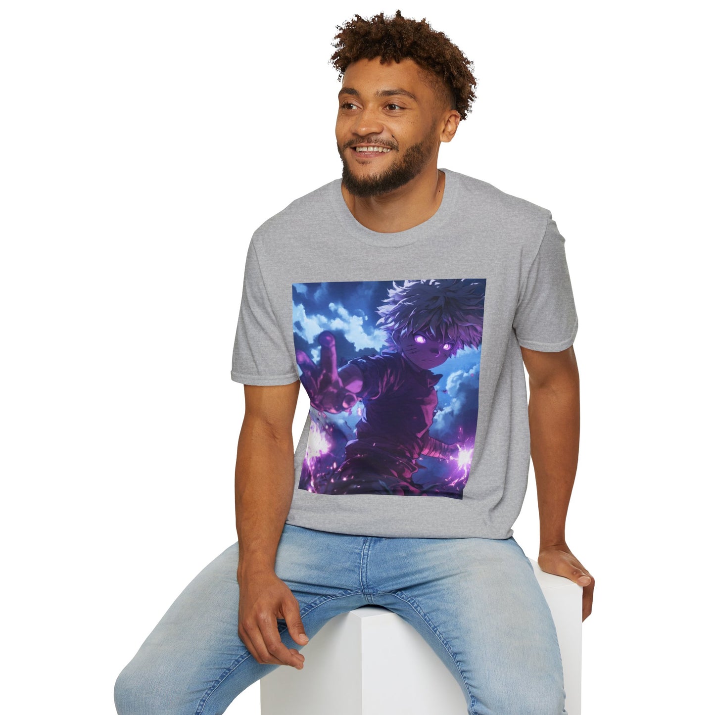 Killua Voltage Anime Tee - hunter x hunter killua anime shirt graphic tee unisex Killua Voltage Tee – Killua Zoldyck mid-lightning strike with glowing eyes and stormy backdrop