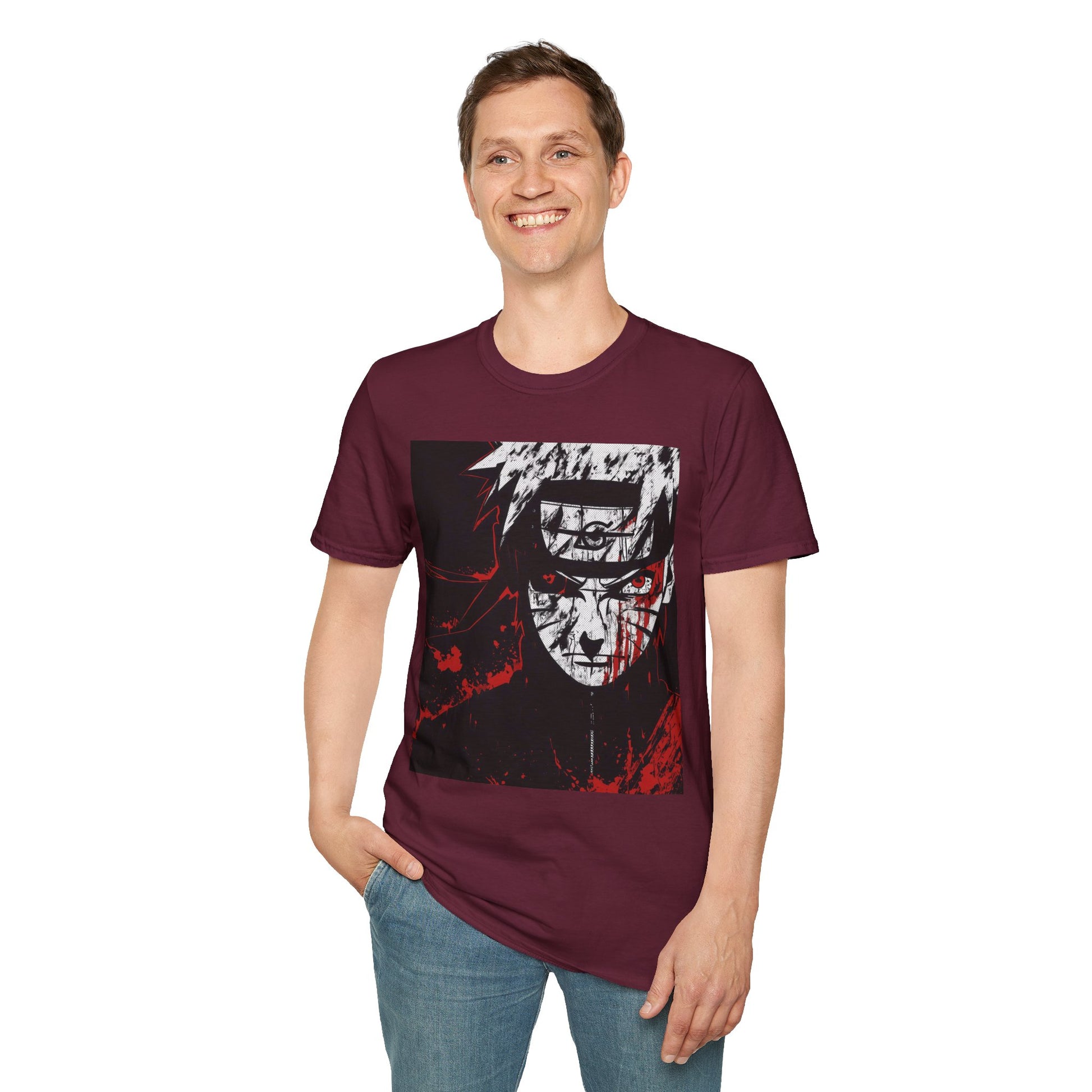 Naruto Nine Tails Tee -  naruto nine tails shinobi anime shirt graphic tee unisex Nine Tails Tee – Naruto with blood-red splashes and metal headband