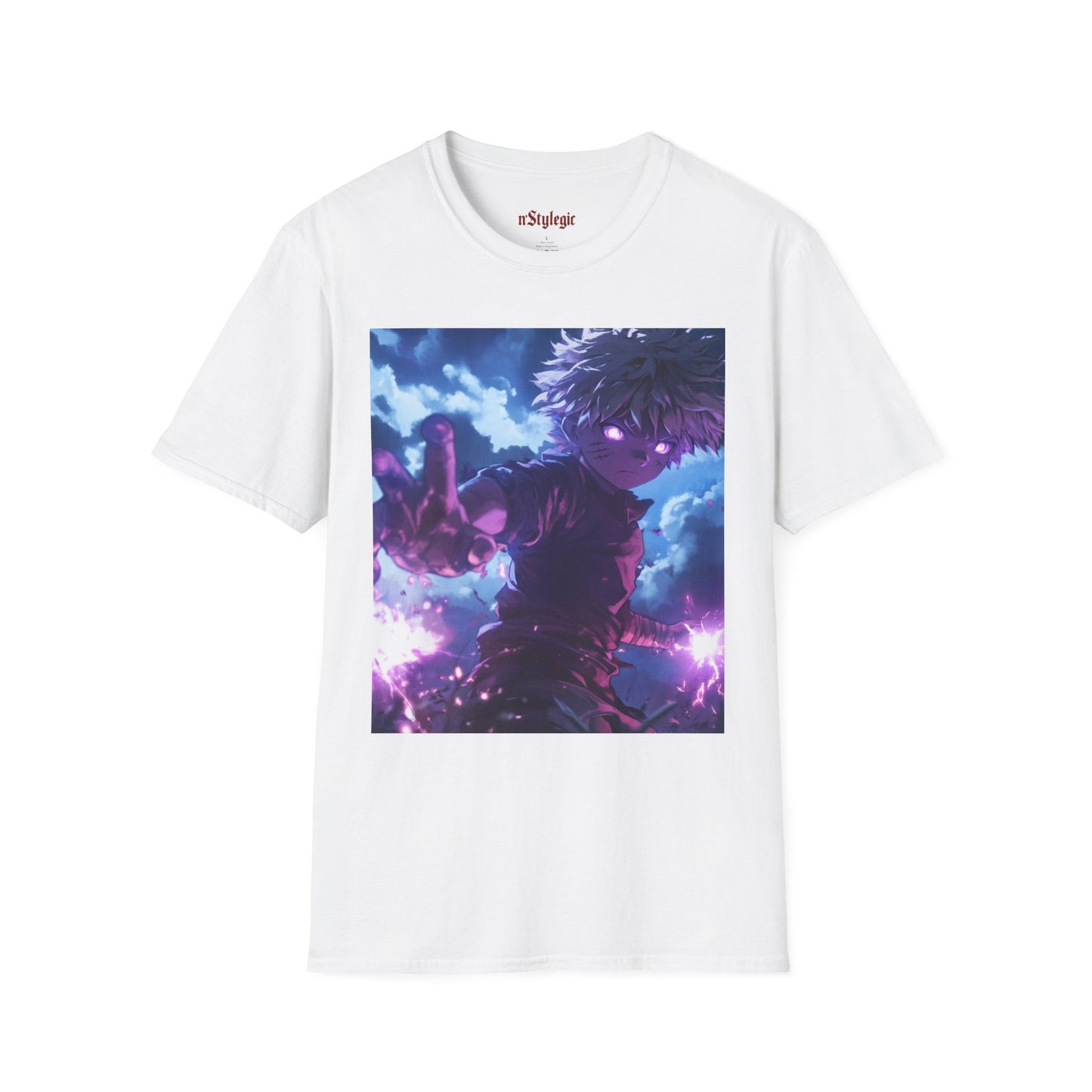 Killua Voltage Anime Tee - hunter x hunter killua anime shirt graphic tee unisex Killua Voltage Tee – Killua Zoldyck mid-lightning strike with glowing eyes and stormy backdrop