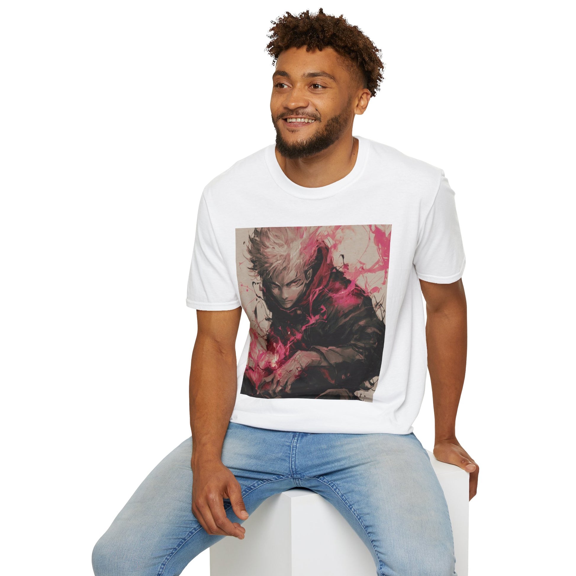 Gojo Limitless Anime Tee -  jujutsu kaisen gojo anime shirt graphic tee unisex Limitless Surge Tee – Satoru Gojo surrounded by swirling cursed energy in pink-red tones