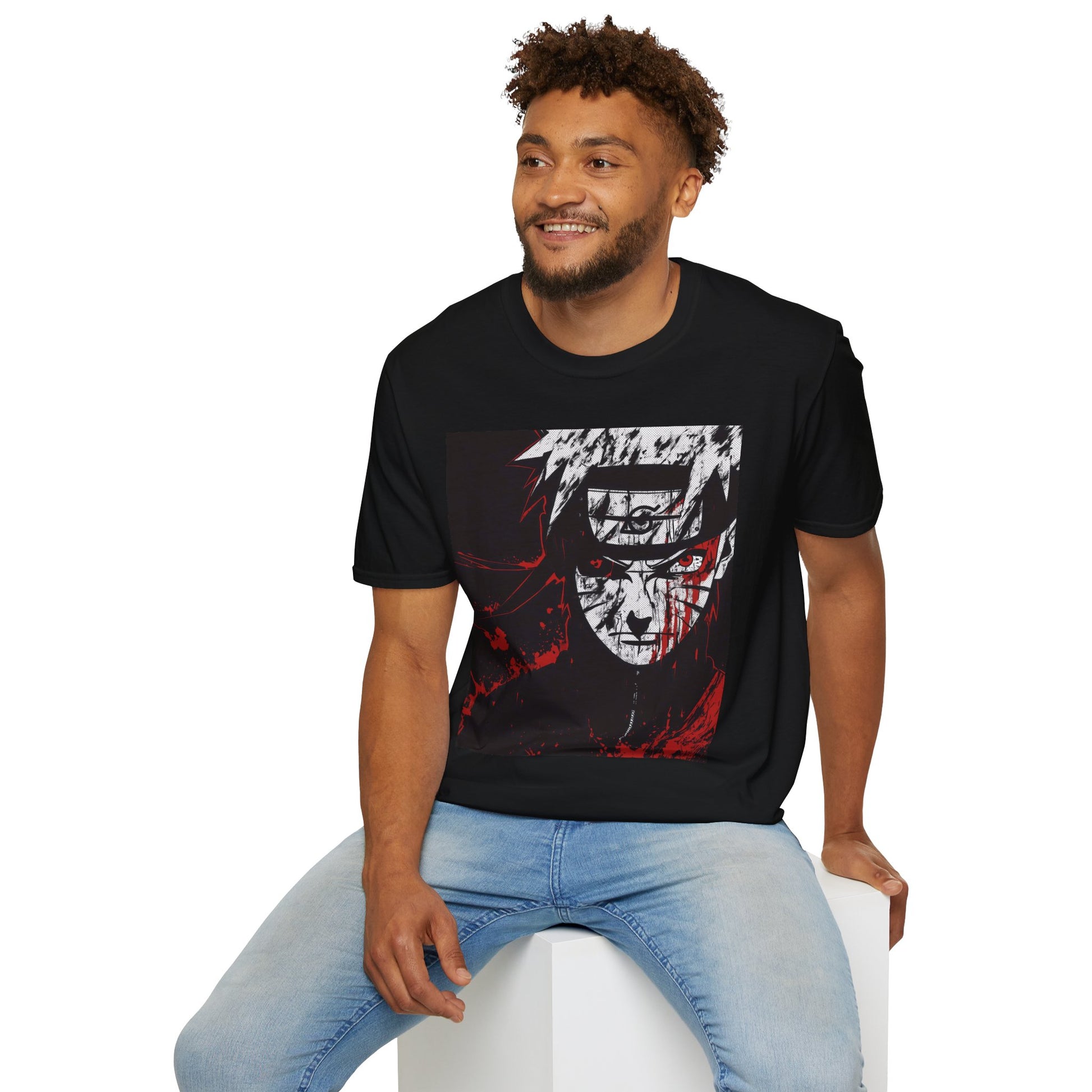 Naruto Nine Tails Tee -  naruto nine tails shinobi anime shirt graphic tee unisex Nine Tails Tee – Naruto with blood-red splashes and metal headband