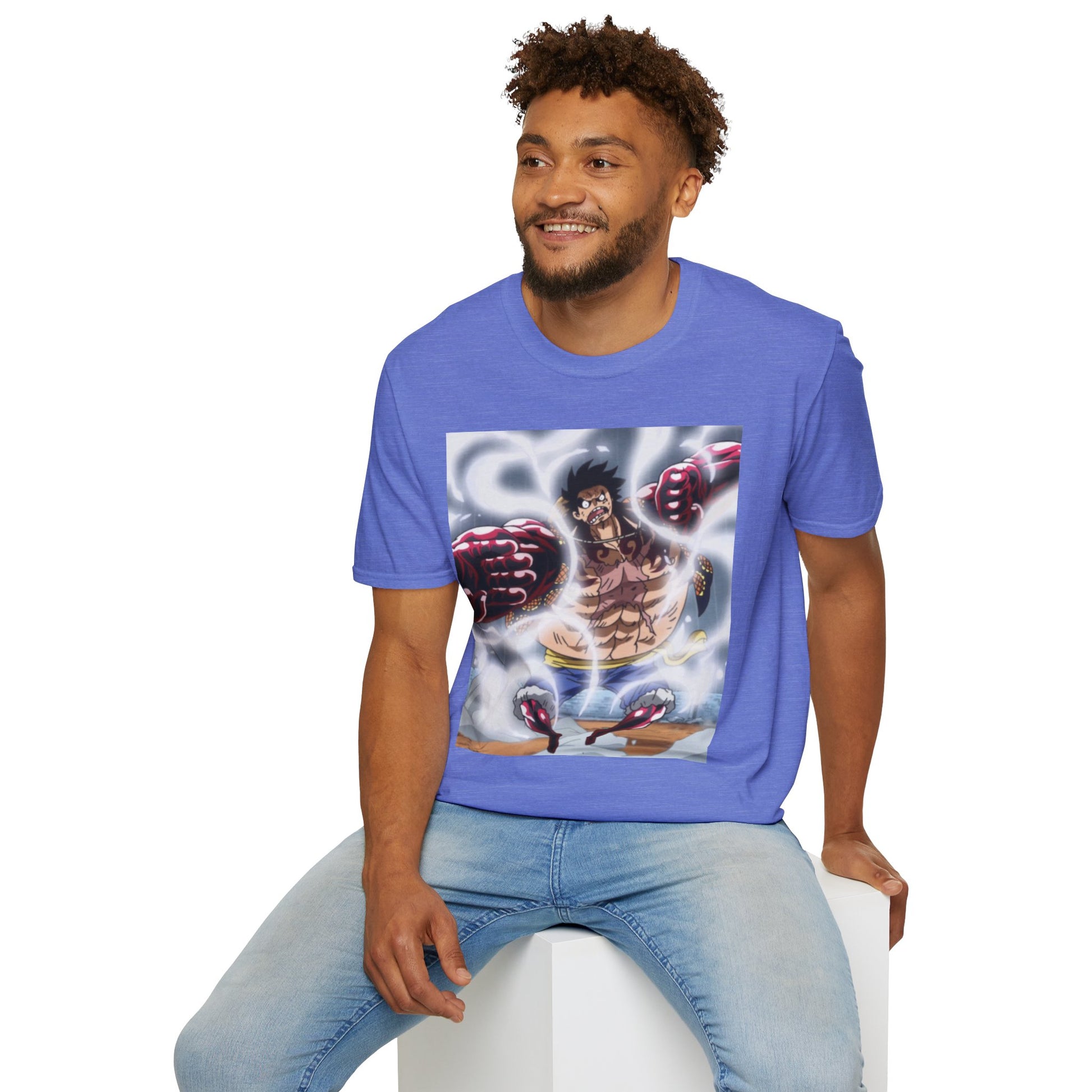 Luffy Gear 4 Anime Tee -  one piece luffy gear 4 bounce man anime shirt graphic tee unisex Gear 4 Bounce Man Tee – Luffy in Gear 4 transformation with Haki aura