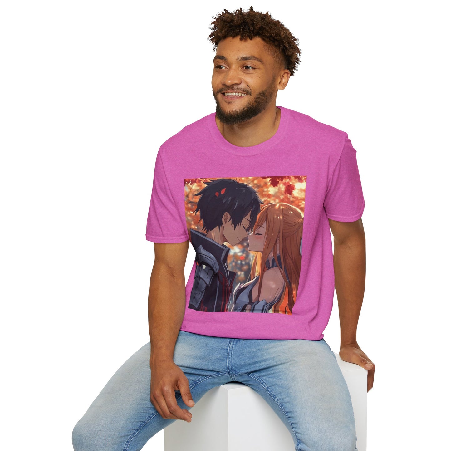 Black Knight Fantasy Tee - fantasy romance black knight anime shirt graphic tee unisex Black Knight & Golden Flash Tee – Kirito and Asuna under autumn leaves