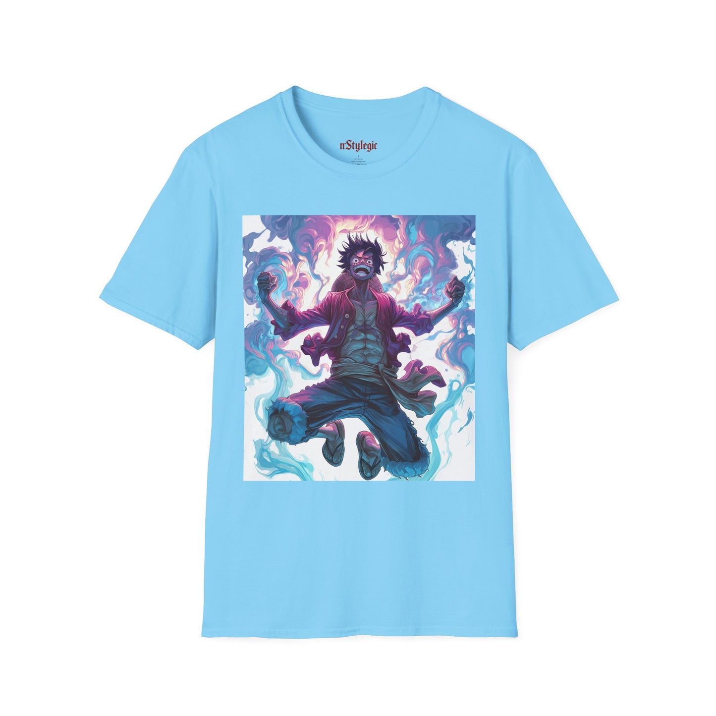 Luffy Pirate King Tee - one piece luffy pirate king anime shirt graphic tee unisex King of the Pirates Tee – Luffy mid-air with red shirt, fists clenched and cosmic energy