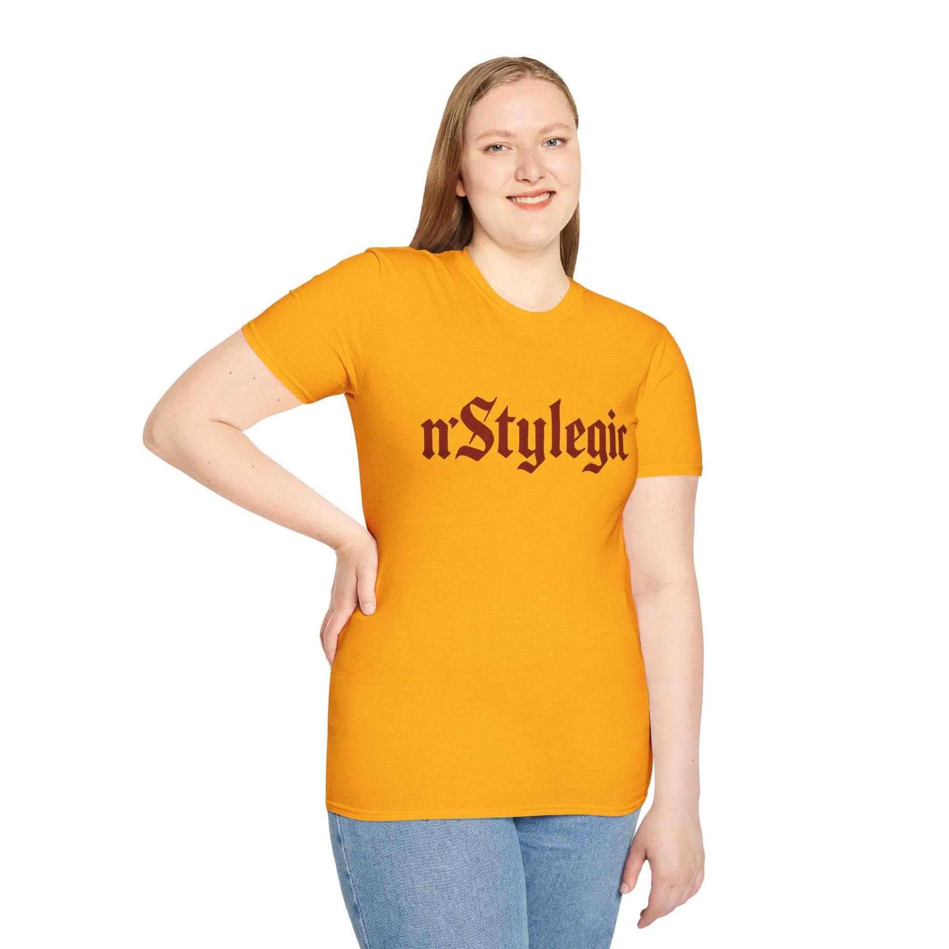 n’Stylegic Logo Streetwear Tee -  logo tee streetwear minimalist graphic tee unisex n’Stylegic Logo Tee – Gothic red logo on minimalist black shirt streetwear branding