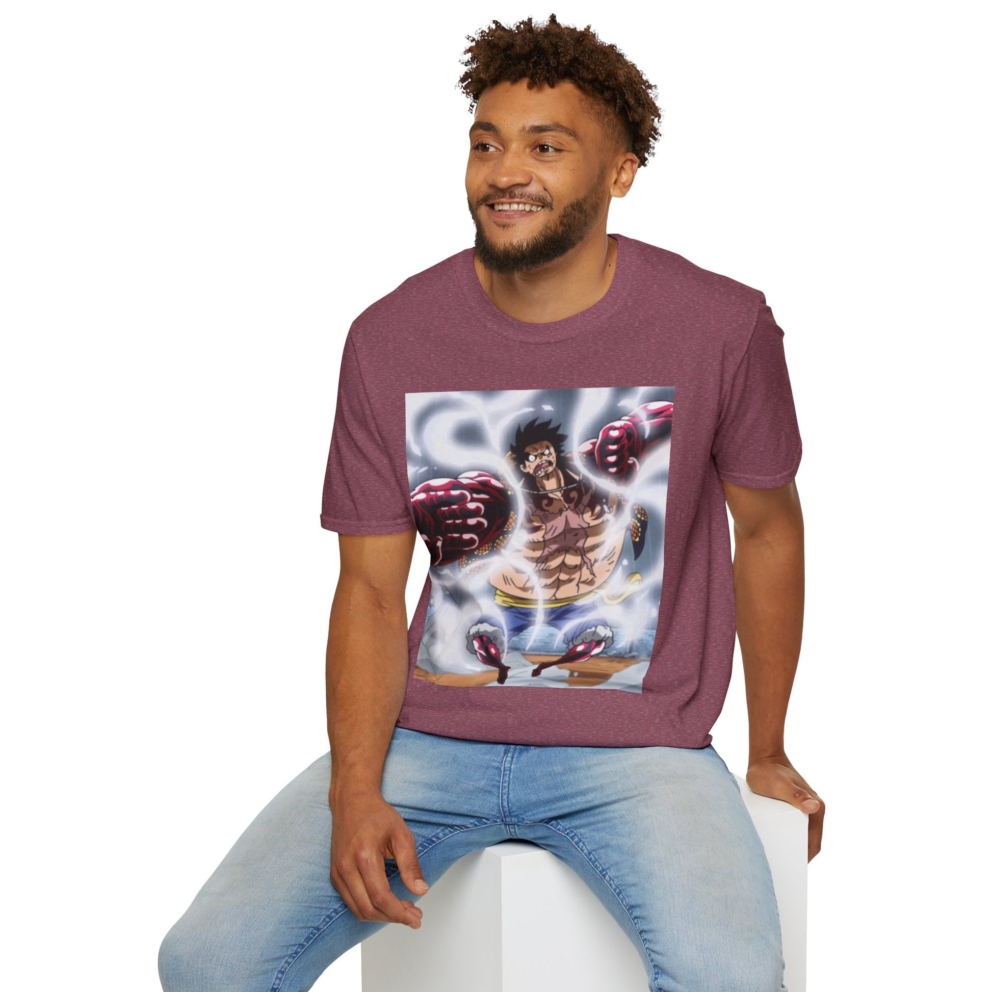 Luffy Gear 4 Anime Tee -  one piece luffy gear 4 bounce man anime shirt graphic tee unisex Gear 4 Bounce Man Tee – Luffy in Gear 4 transformation with Haki aura