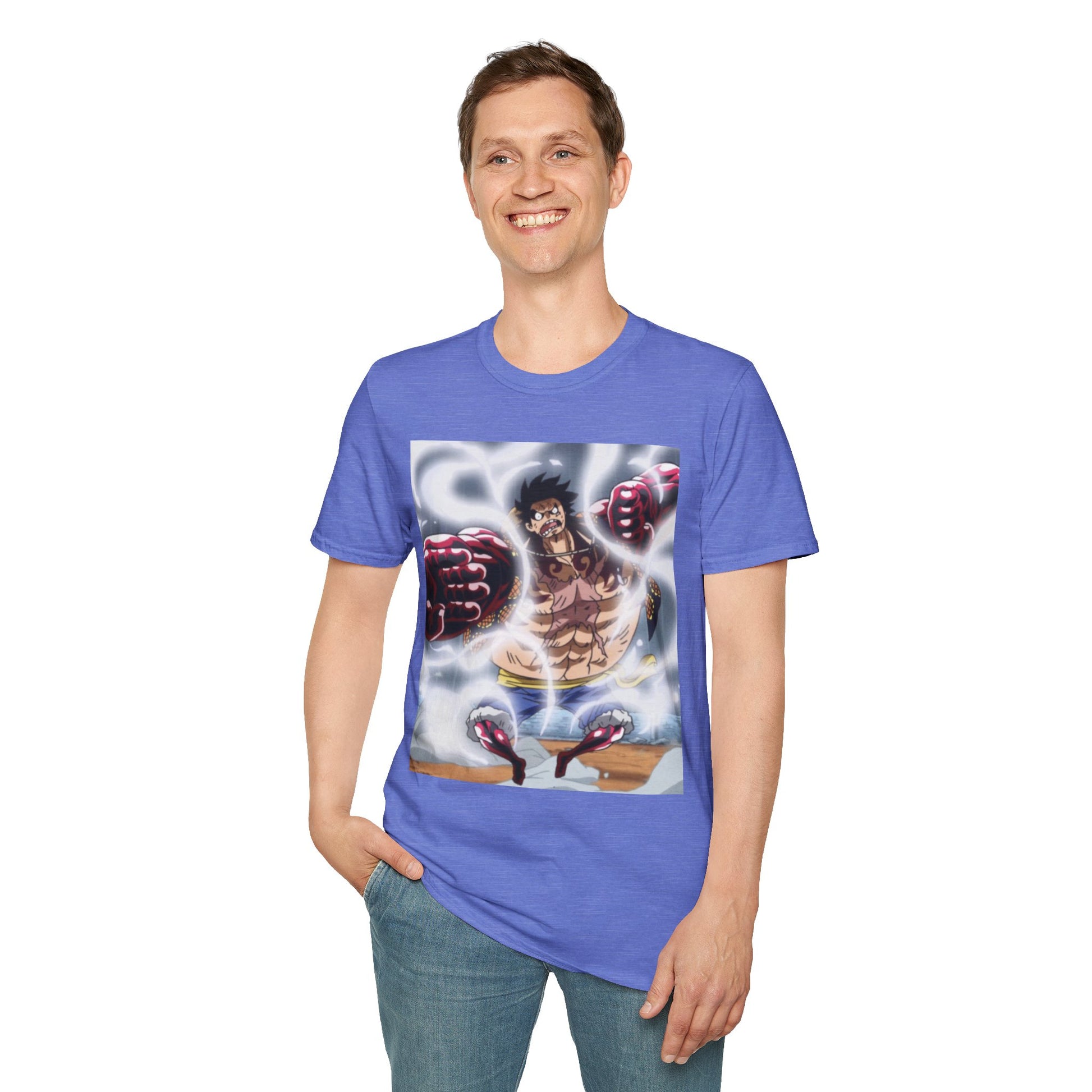 Luffy Gear 4 Anime Tee -  one piece luffy gear 4 bounce man anime shirt graphic tee unisex Gear 4 Bounce Man Tee – Luffy in Gear 4 transformation with Haki aura