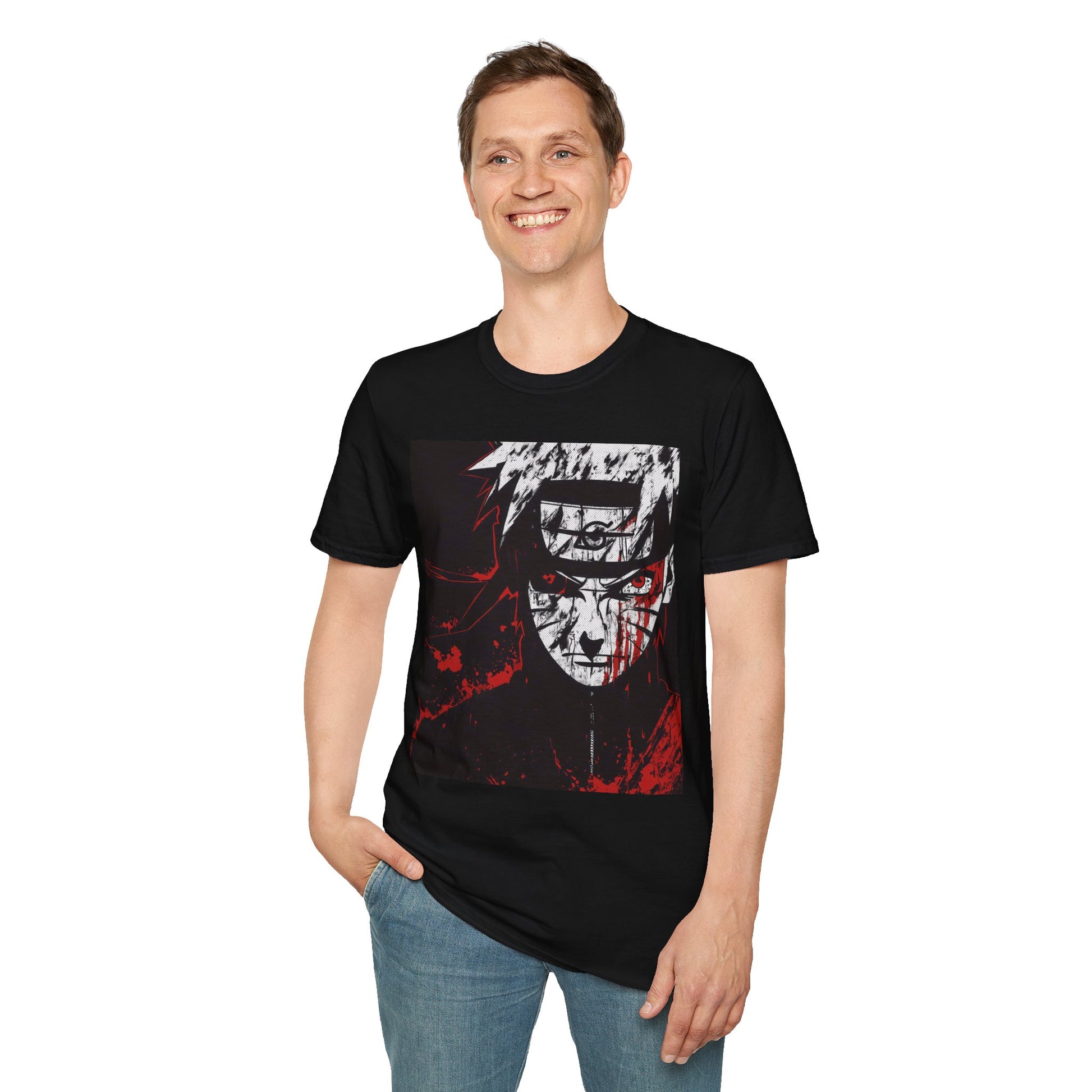 Naruto Nine Tails Tee -  naruto nine tails shinobi anime shirt graphic tee unisex Nine Tails Tee – Naruto with blood-red splashes and metal headband