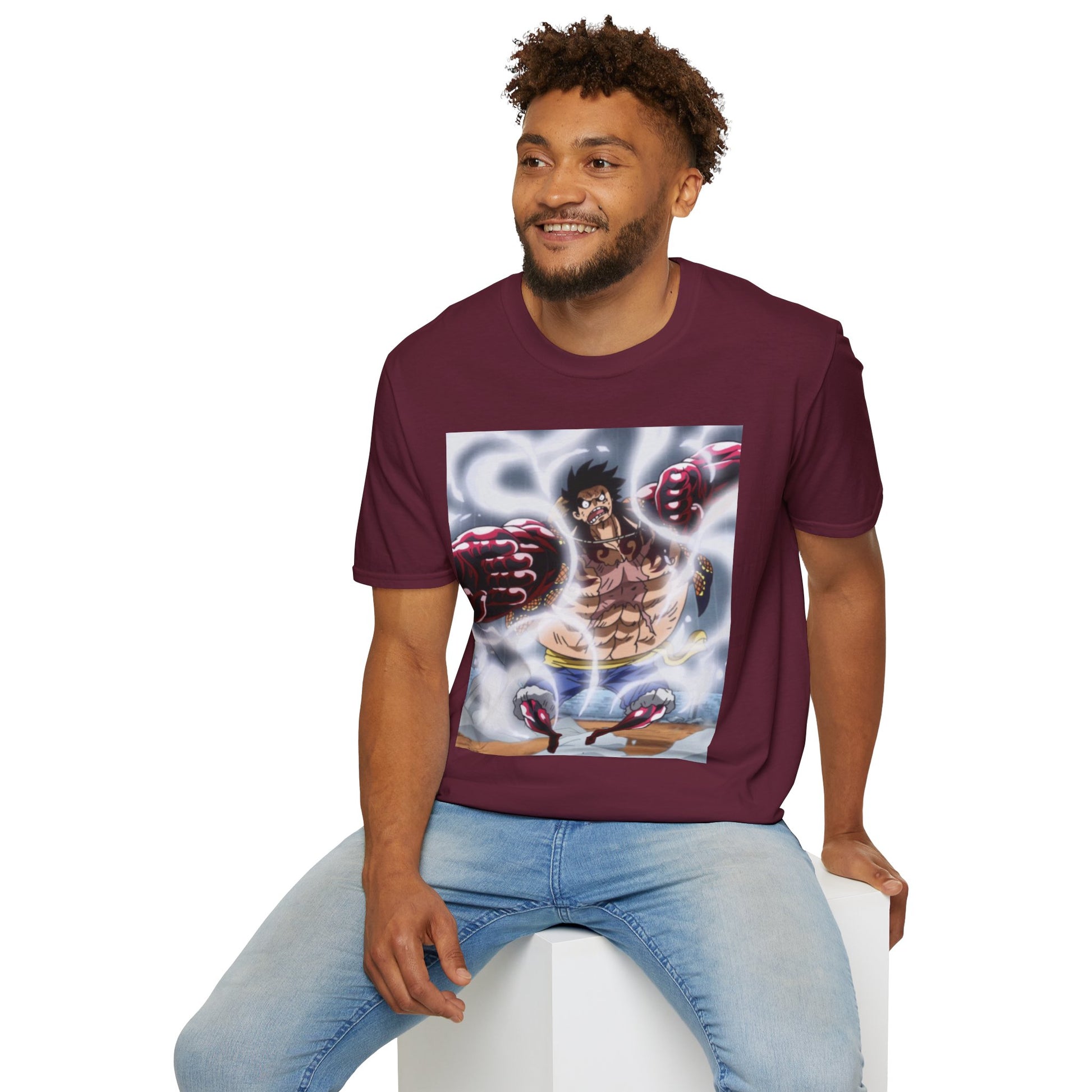 Luffy Gear 4 Anime Tee -  one piece luffy gear 4 bounce man anime shirt graphic tee unisex Gear 4 Bounce Man Tee – Luffy in Gear 4 transformation with Haki aura