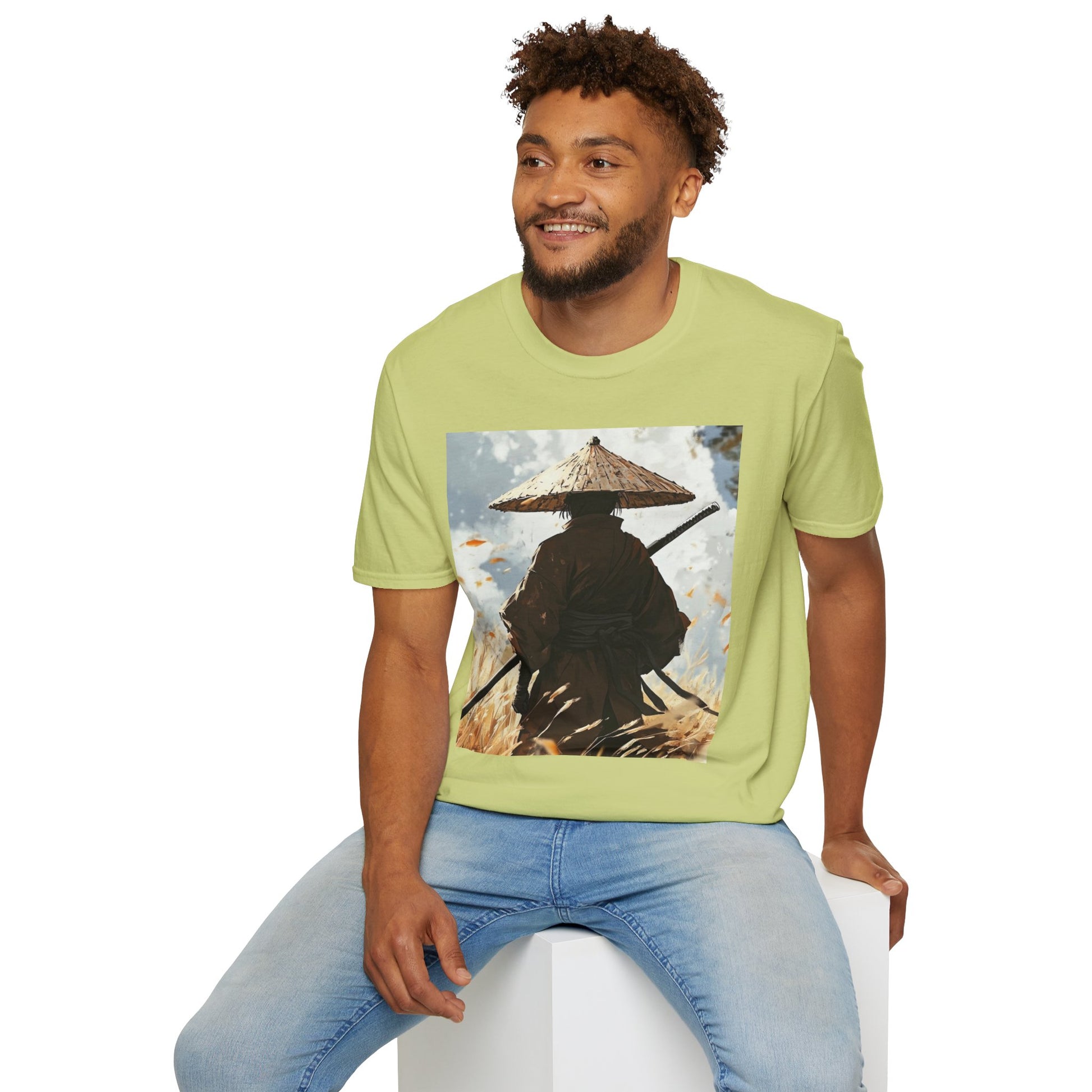 Vagabond Samurai Tee -  samurai vagabond japanese culture anime shirt graphic tee unisex Vagabond Swordsman Tee – Lone samurai in windswept field with katana and falling autumn leaves