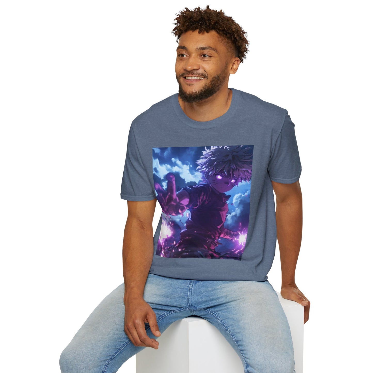 Killua Voltage Anime Tee - hunter x hunter killua anime shirt graphic tee unisex Killua Voltage Tee – Killua Zoldyck mid-lightning strike with glowing eyes and stormy backdrop