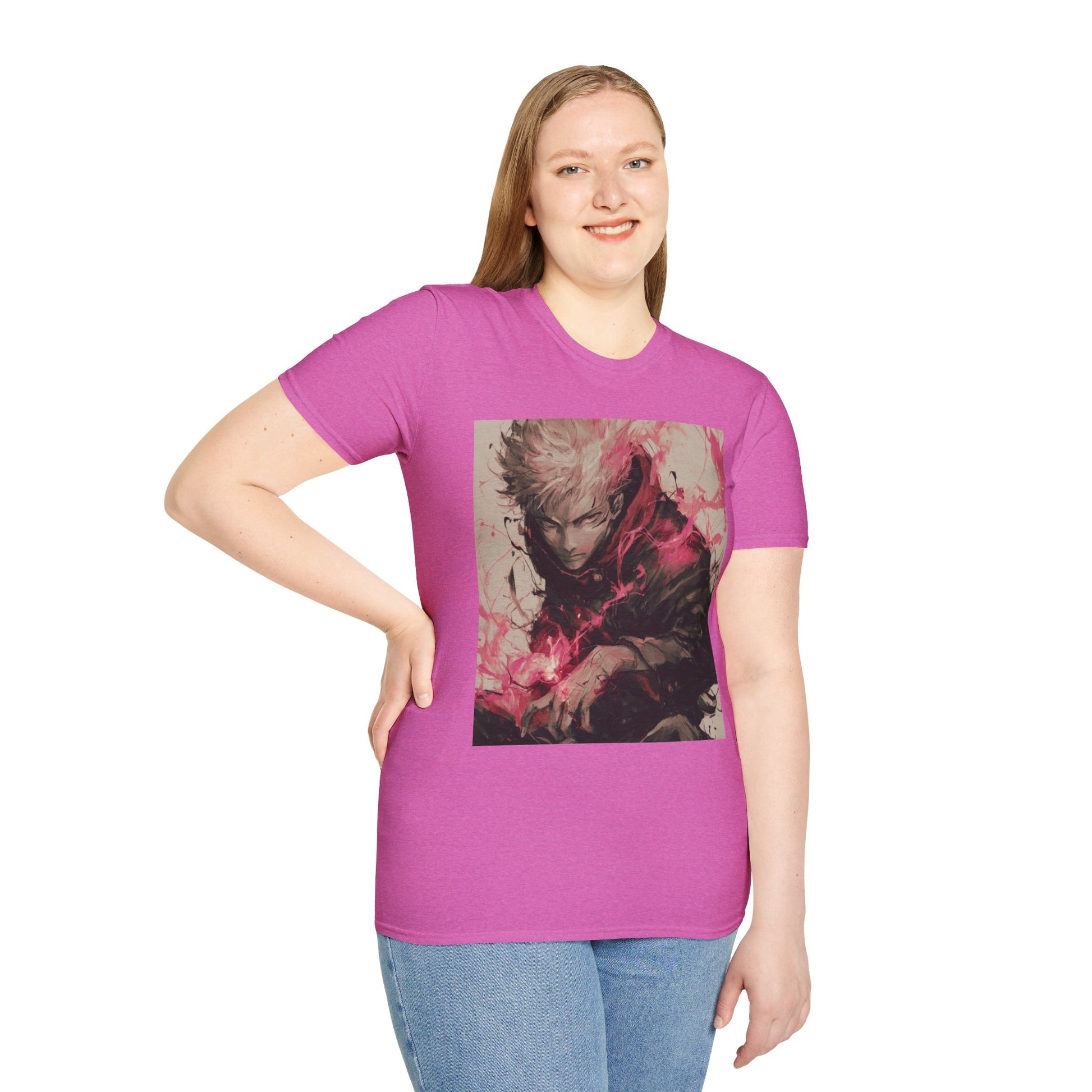 Gojo Limitless Anime Tee -  jujutsu kaisen gojo anime shirt graphic tee unisex Limitless Surge Tee – Satoru Gojo surrounded by swirling cursed energy in pink-red tones