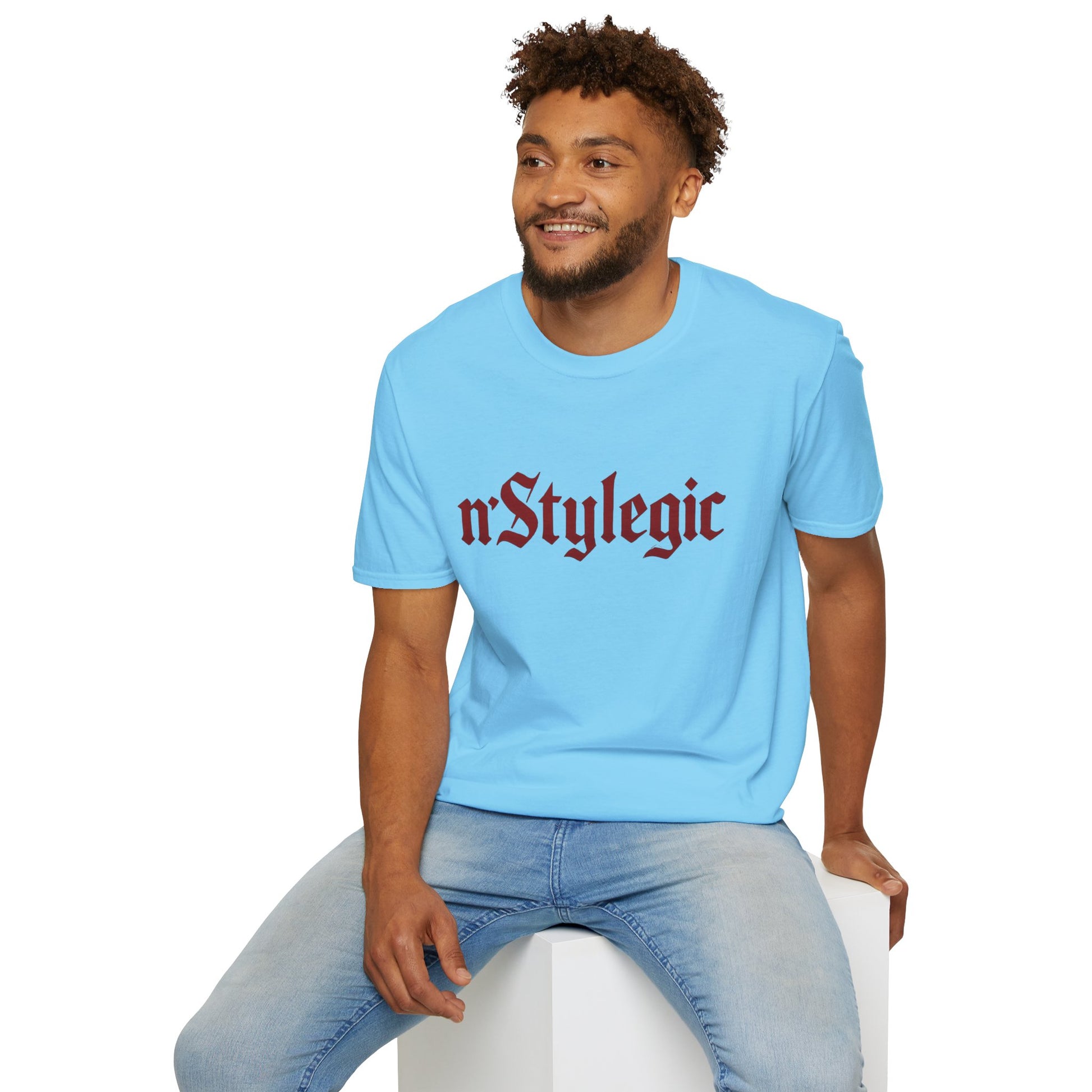 n’Stylegic Logo Streetwear Tee -  logo tee streetwear minimalist graphic tee unisex n’Stylegic Logo Tee – Gothic red logo on minimalist black shirt streetwear branding