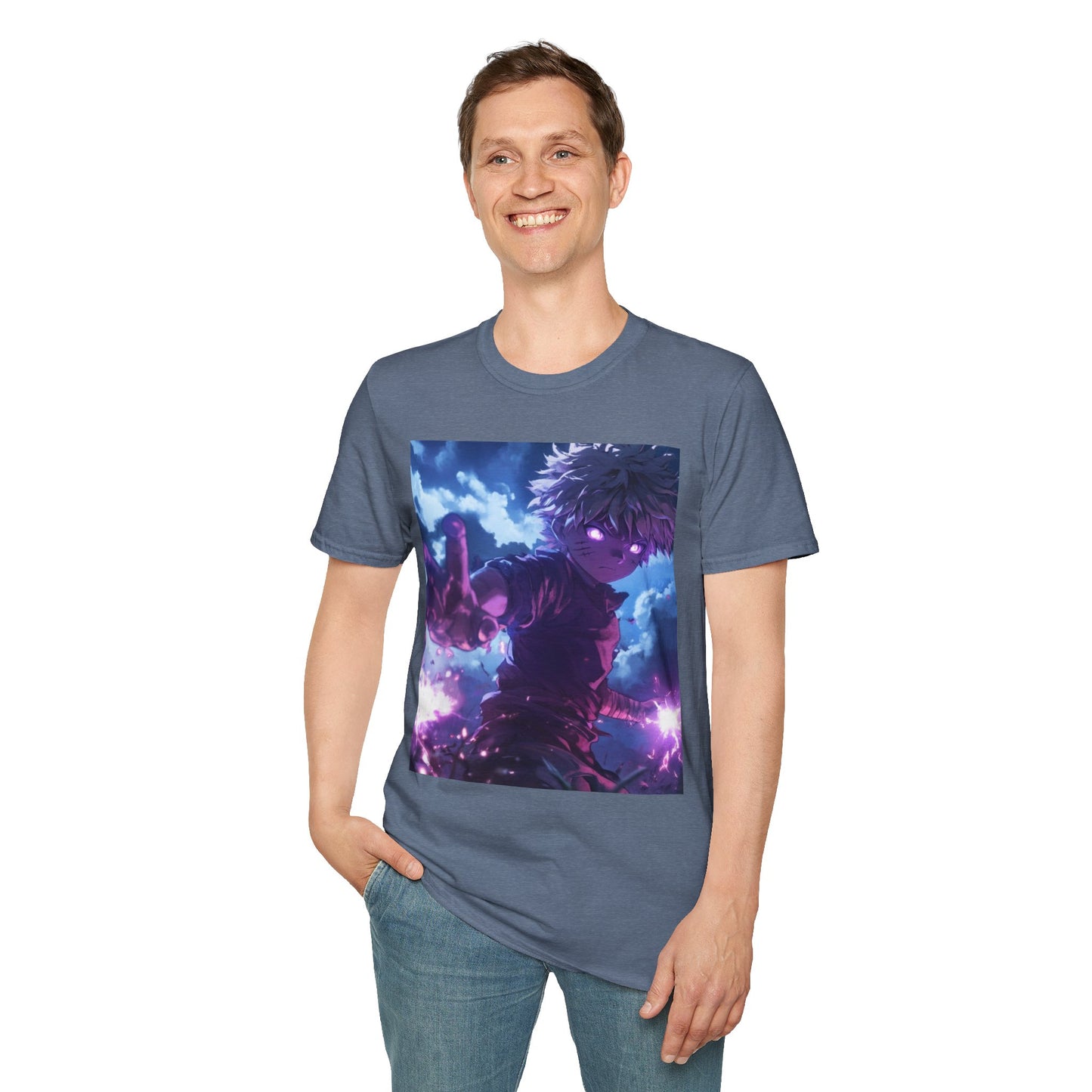 Killua Voltage Anime Tee - hunter x hunter killua anime shirt graphic tee unisex Killua Voltage Tee – Killua Zoldyck mid-lightning strike with glowing eyes and stormy backdrop