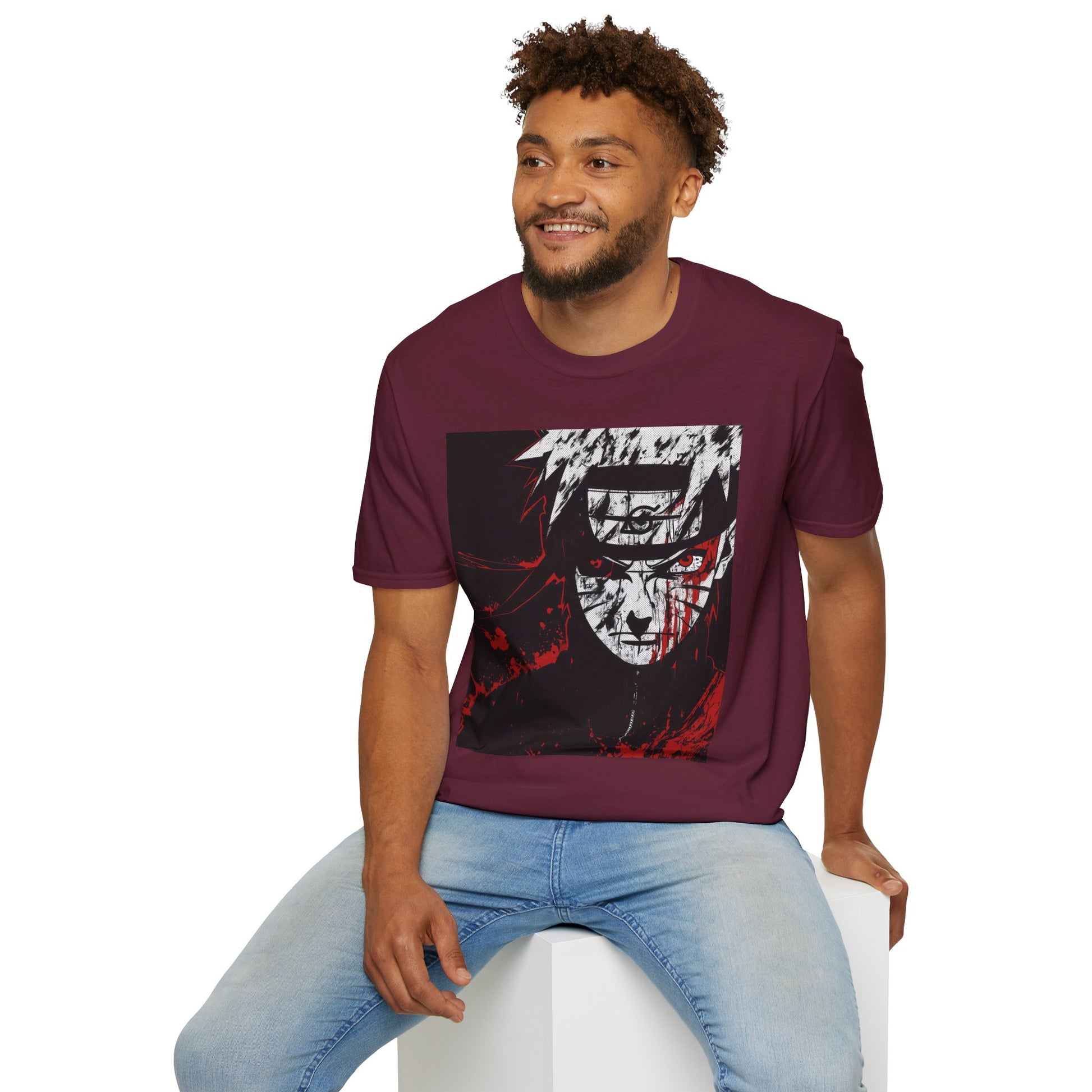 Naruto Nine Tails Tee -  naruto nine tails shinobi anime shirt graphic tee unisex Nine Tails Tee – Naruto with blood-red splashes and metal headband