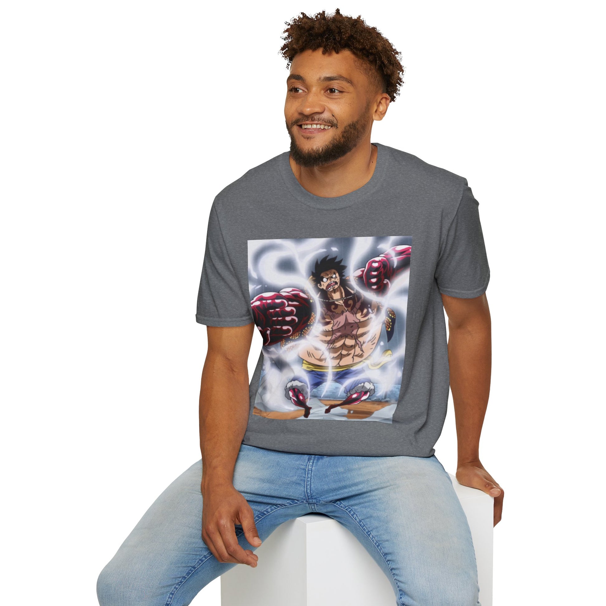 Luffy Gear 4 Anime Tee -  one piece luffy gear 4 bounce man anime shirt graphic tee unisex Gear 4 Bounce Man Tee – Luffy in Gear 4 transformation with Haki aura