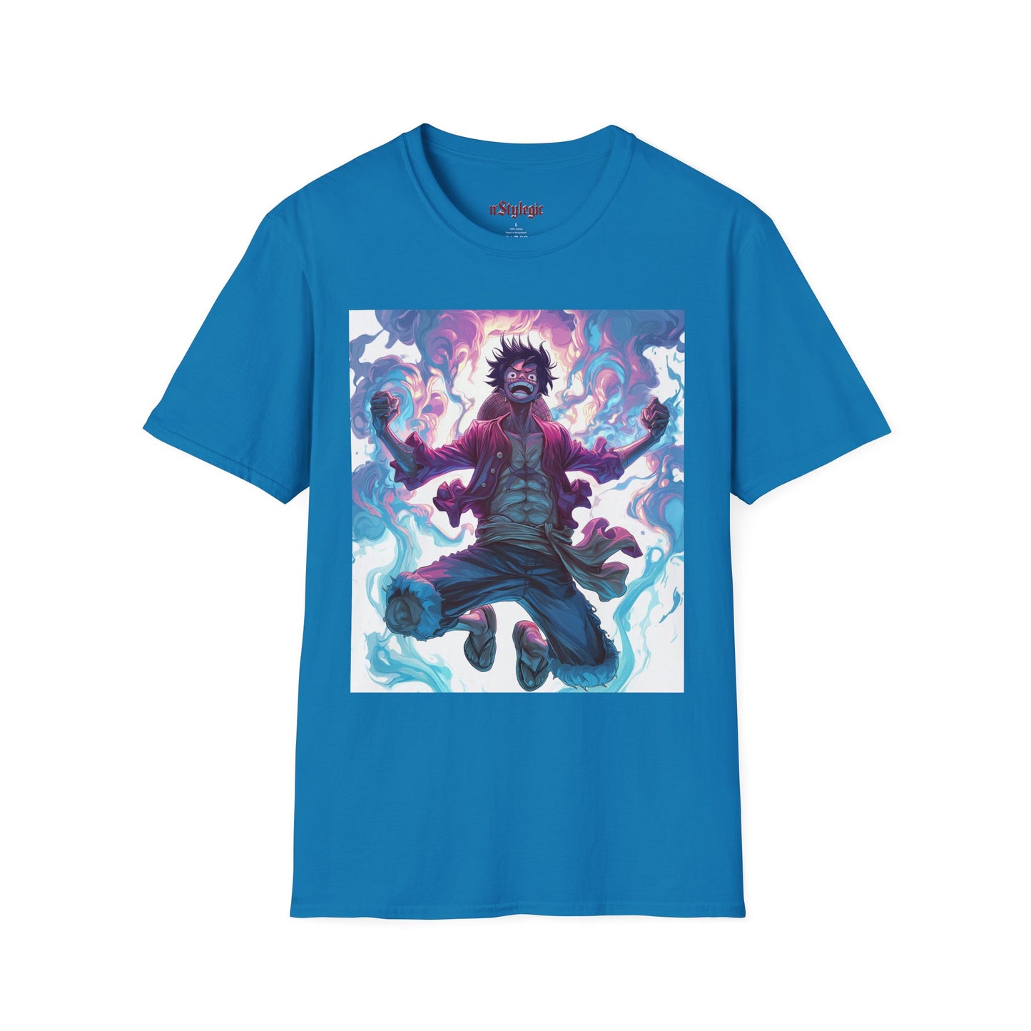 Luffy Pirate King Tee - one piece luffy pirate king anime shirt graphic tee unisex King of the Pirates Tee – Luffy mid-air with red shirt, fists clenched and cosmic energy